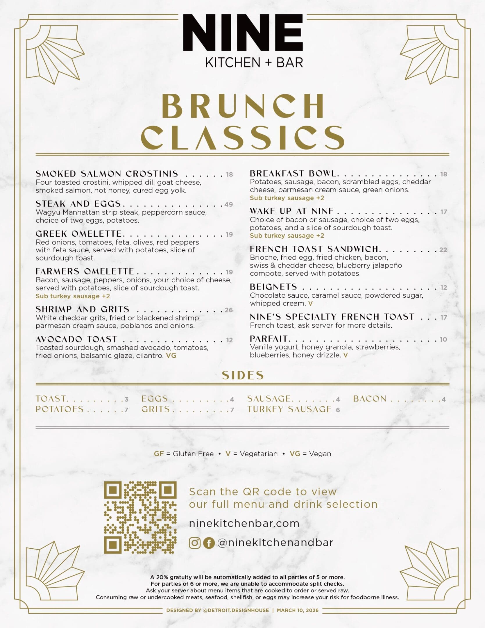 Nine Kitchen + Bar Menu