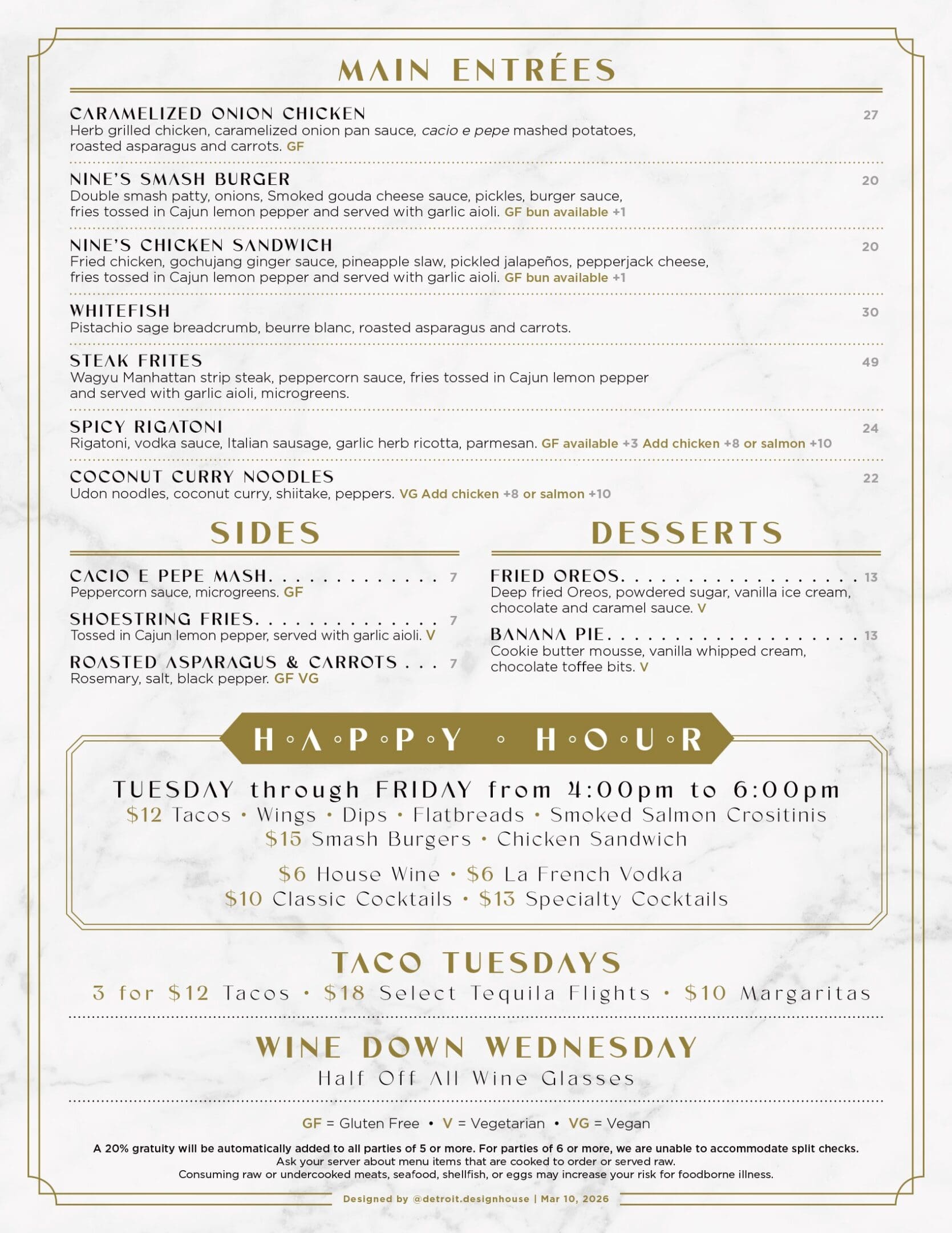 Nine Kitchen + Bar Menu