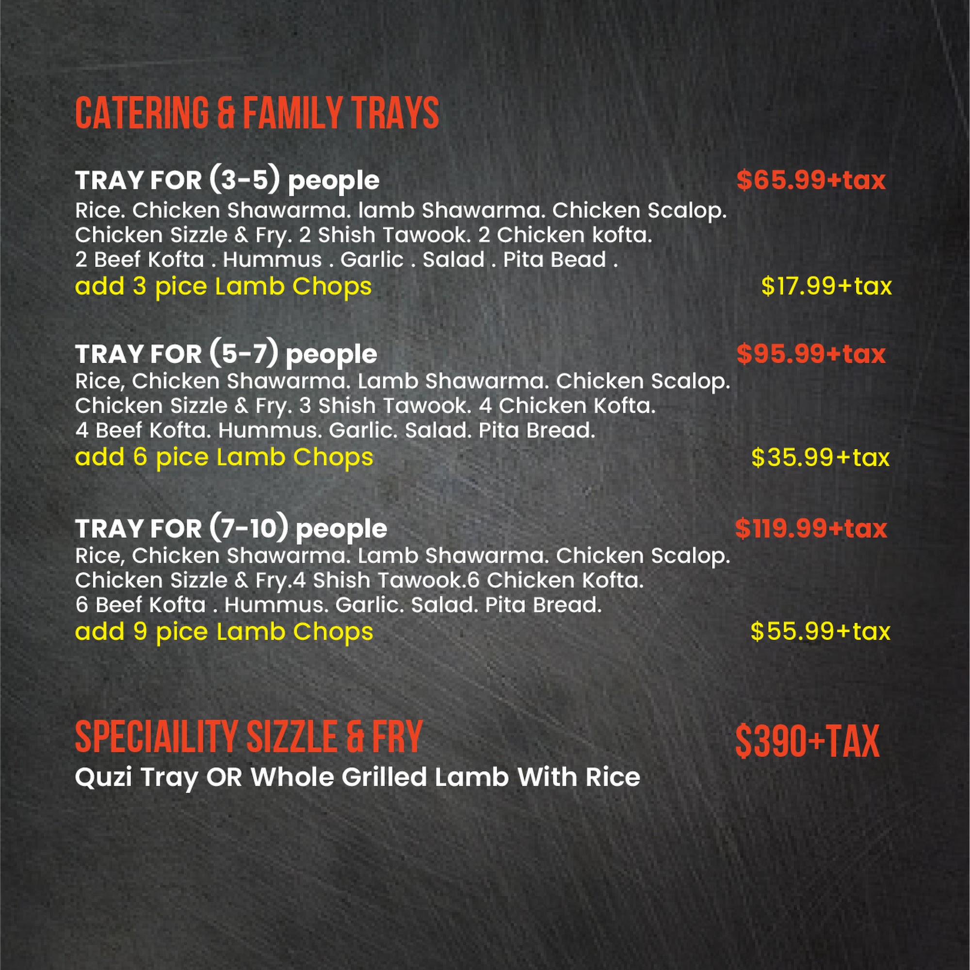 Sizzle & Fry Menu