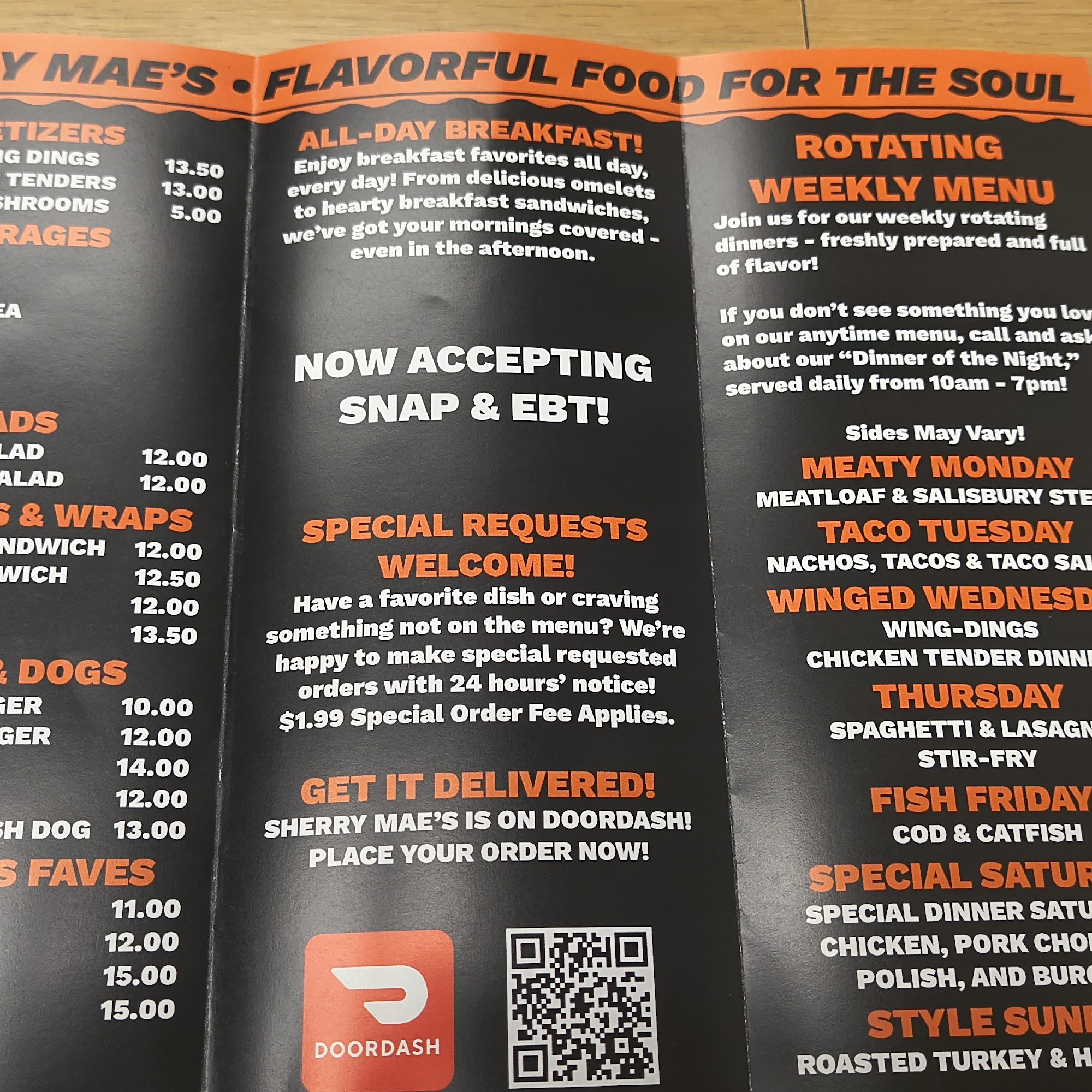 Sherry Mae’s Cafe Menu