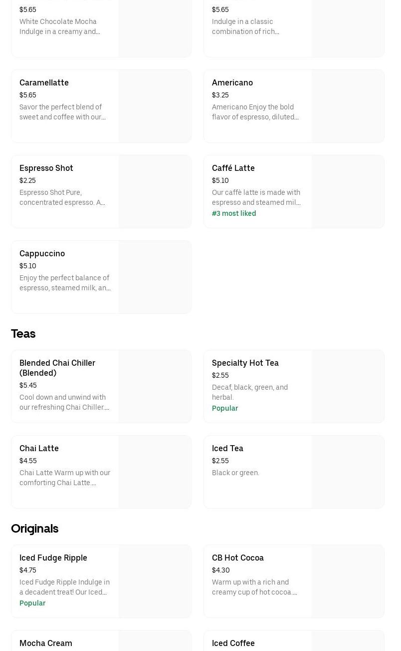 Starbucks Coffee Company Menu