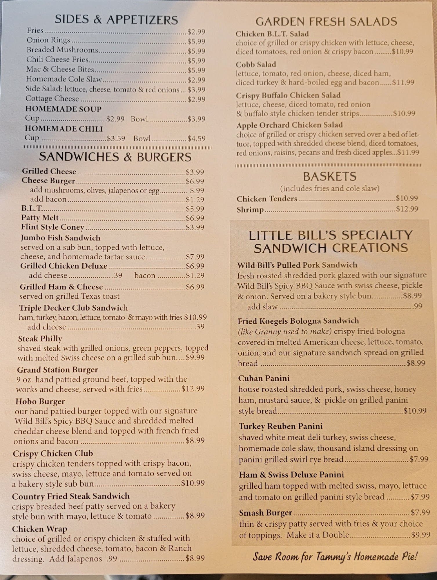 TrackSide Cafe Menu