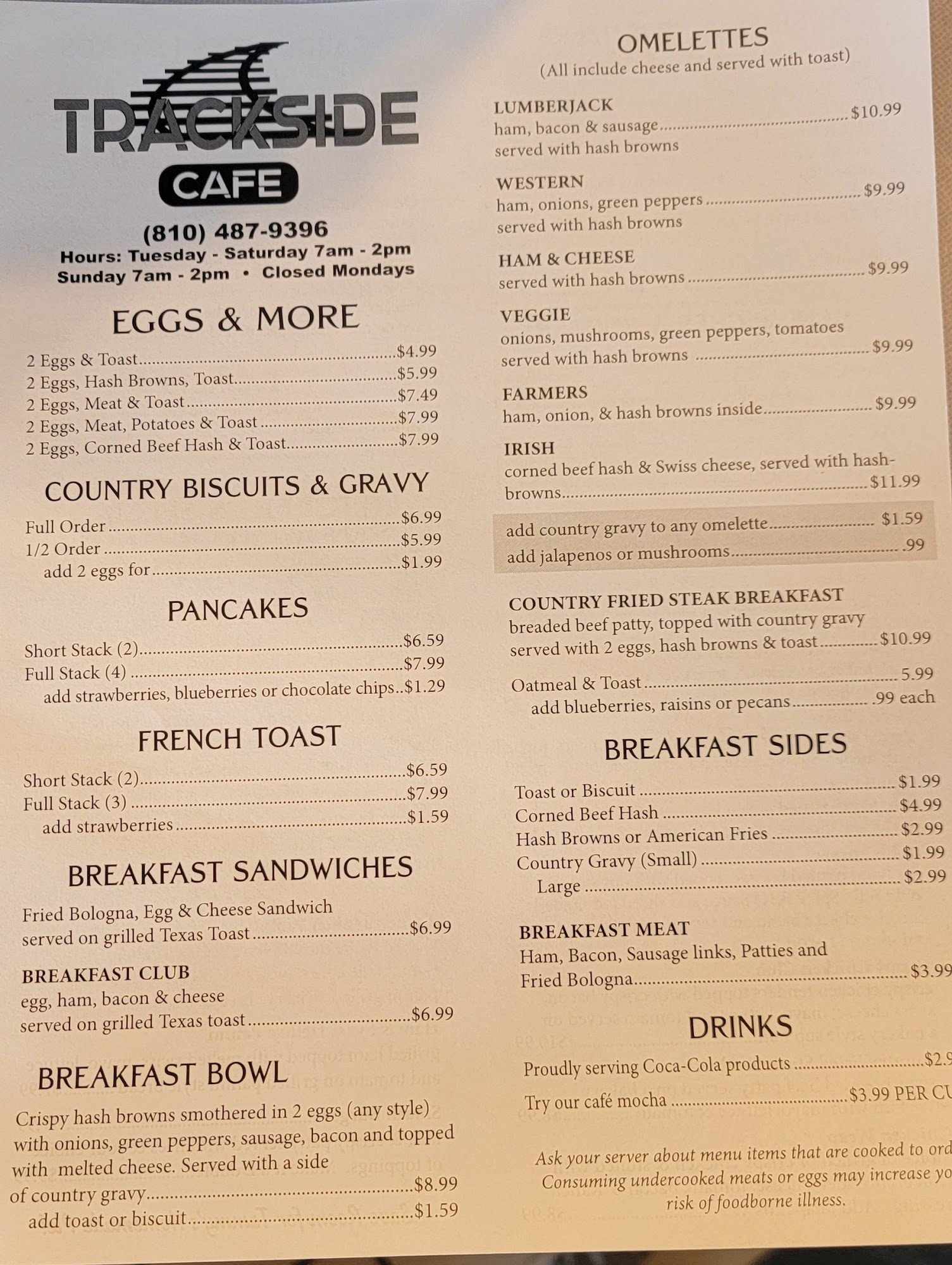 TrackSide Cafe Menu