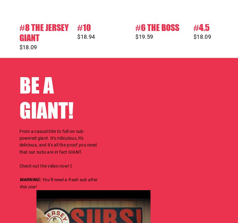 Jersey Giant Subs! Menu