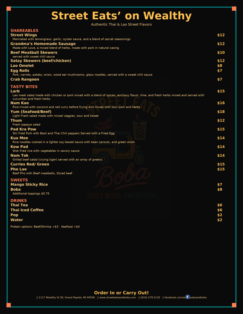 Rock N Thai- Street Eats & Boba Menu