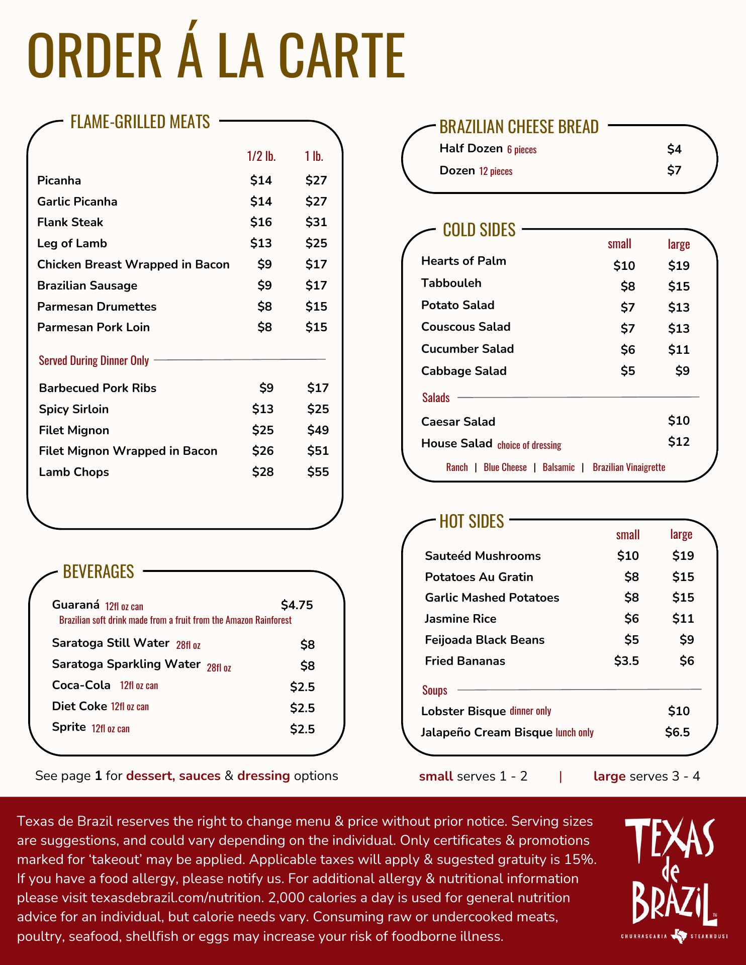 Texas de Brazil - Grand Rapids Menu