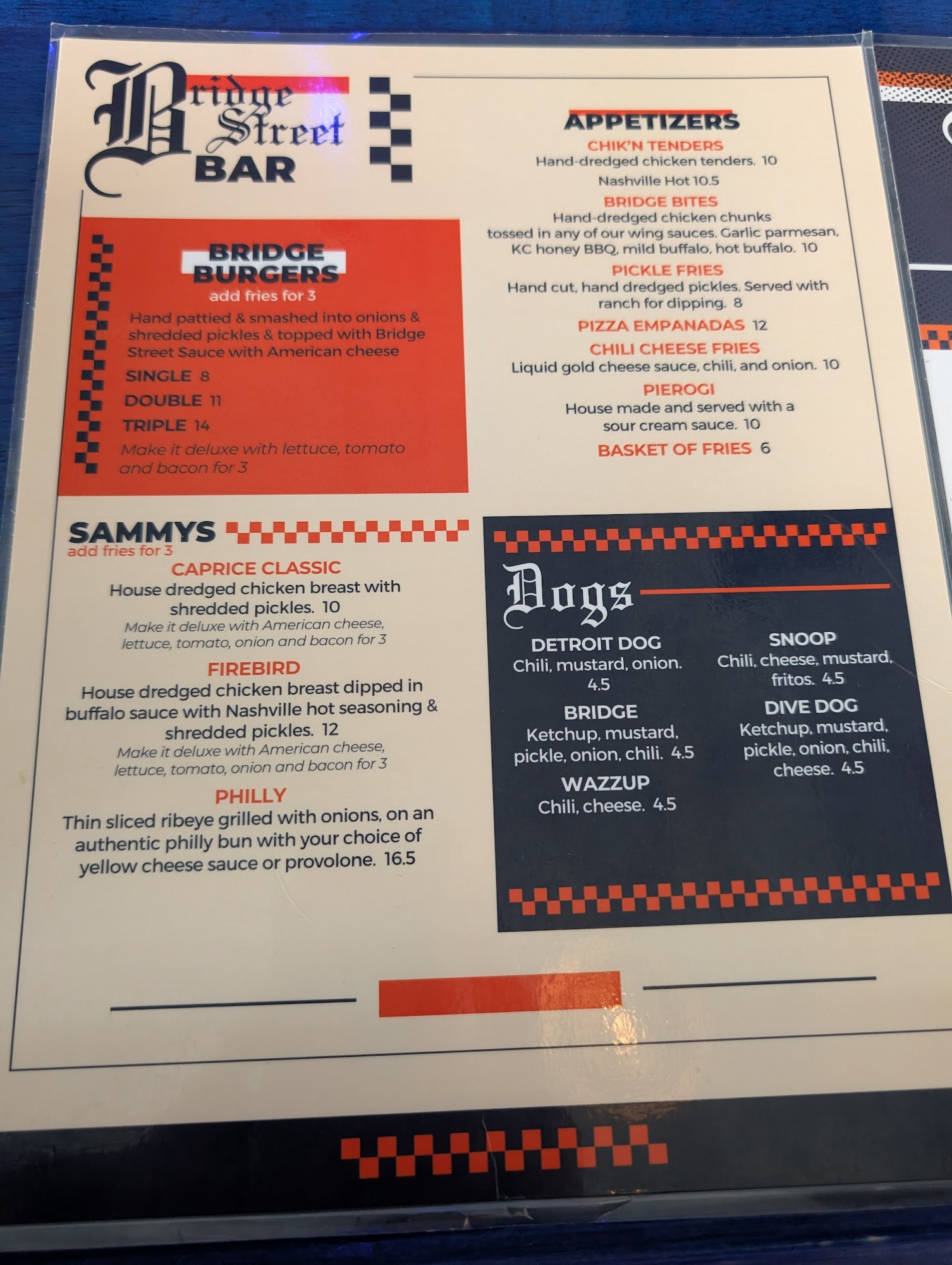 Bridge Street Bar Menu