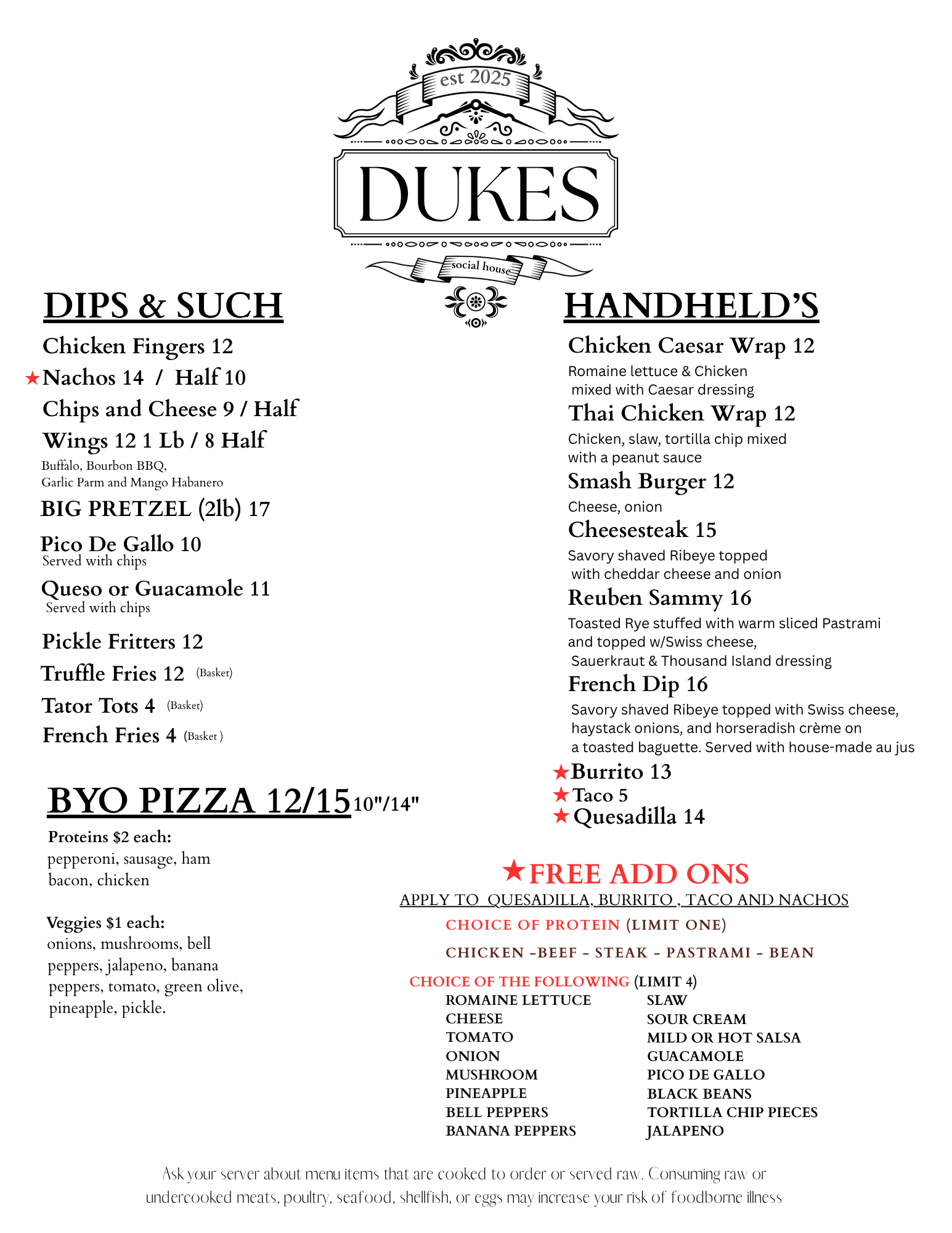 Duke's Social House Menu