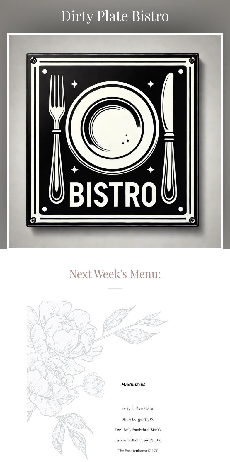 Dirty Plate Bistro Menu