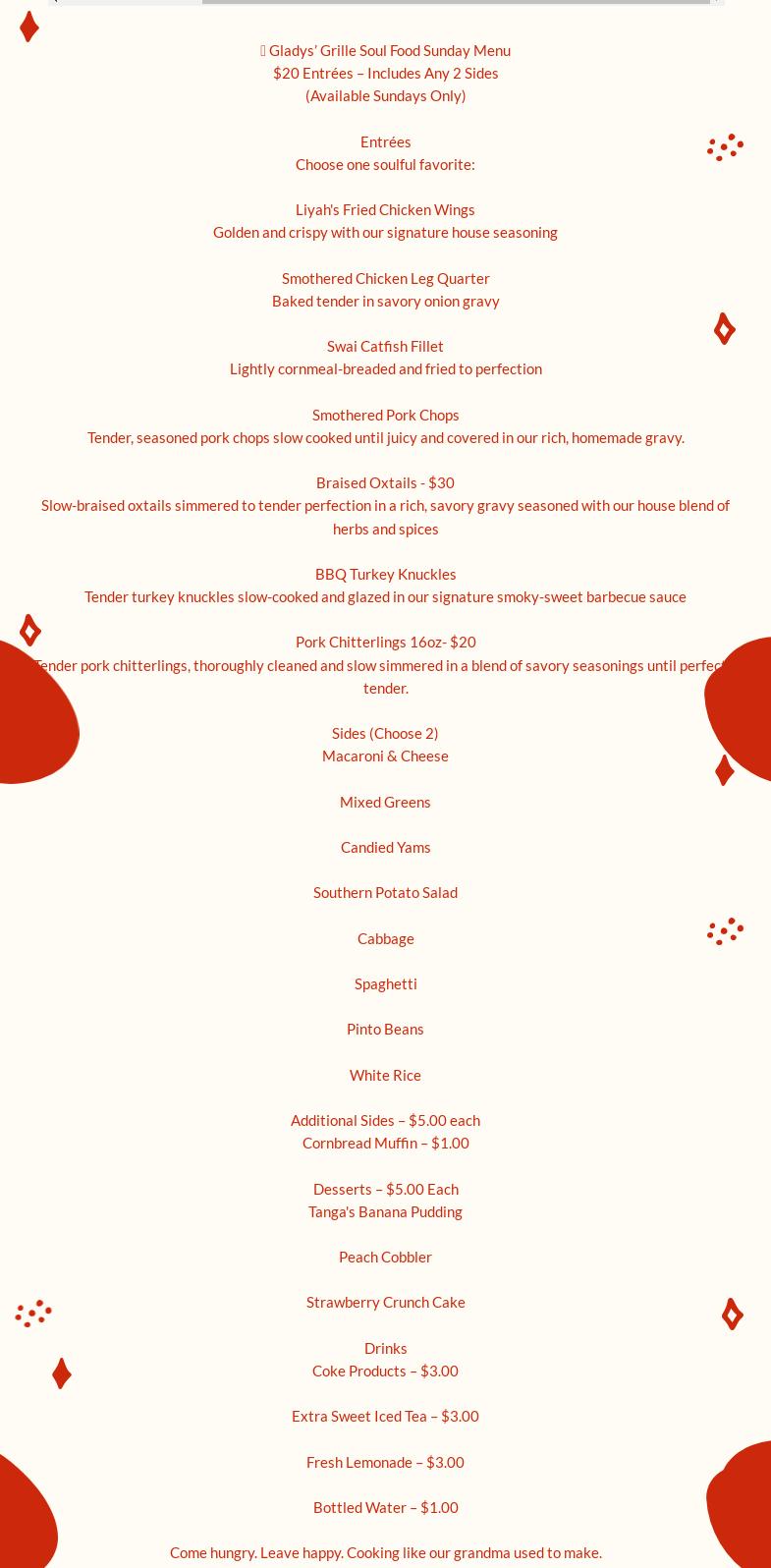 Gladys' Grille Menu