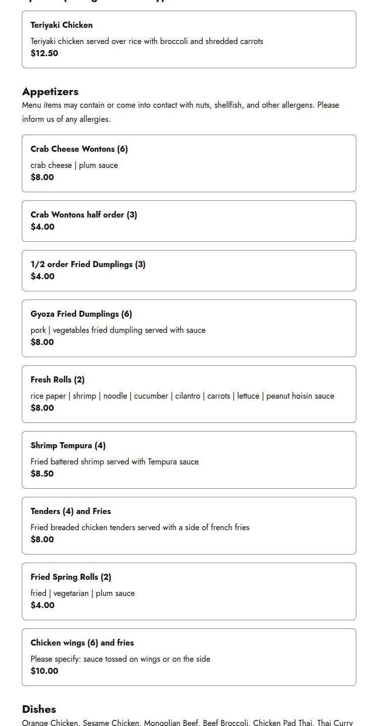 Urban Chopstix Menu