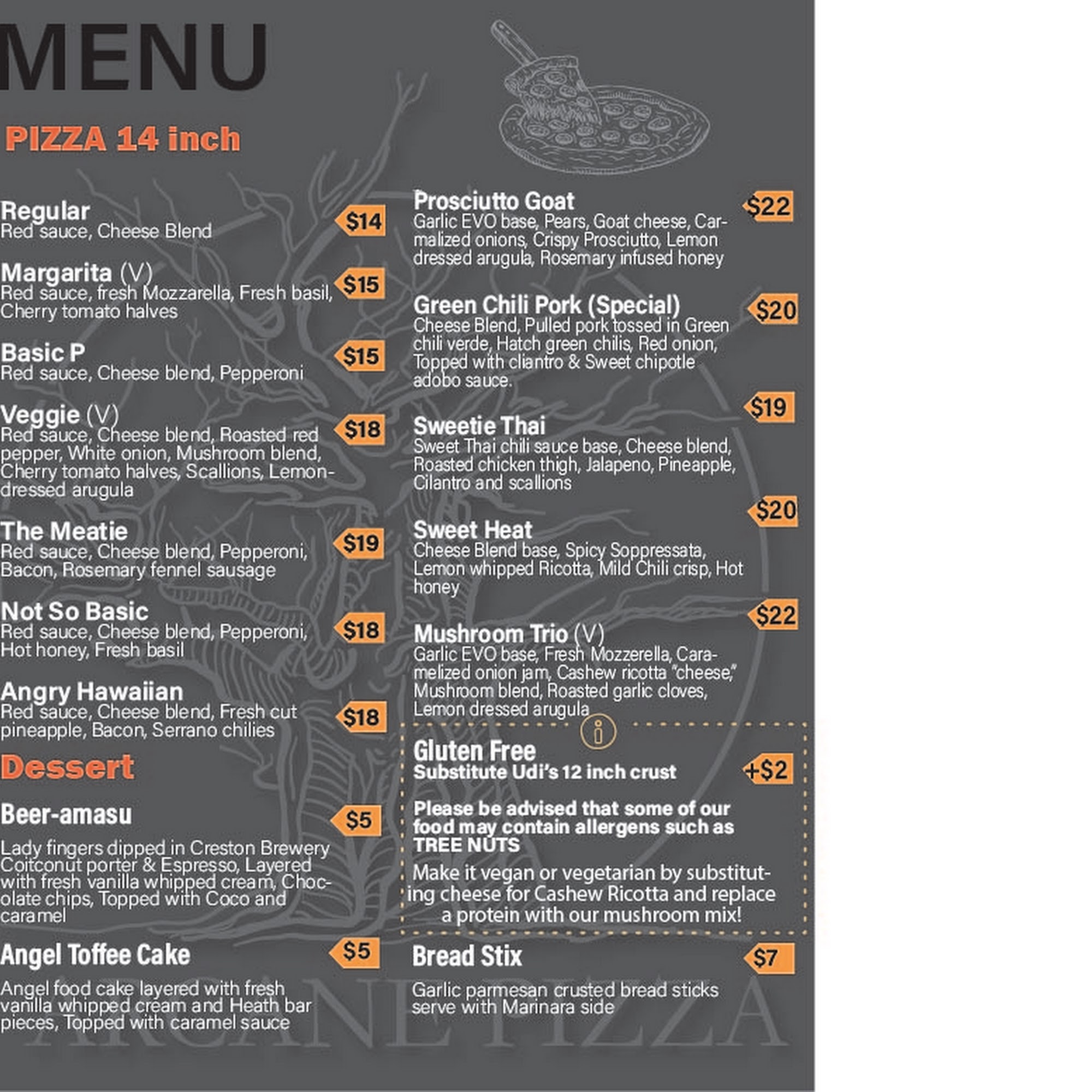 Arcane Pizza Menu