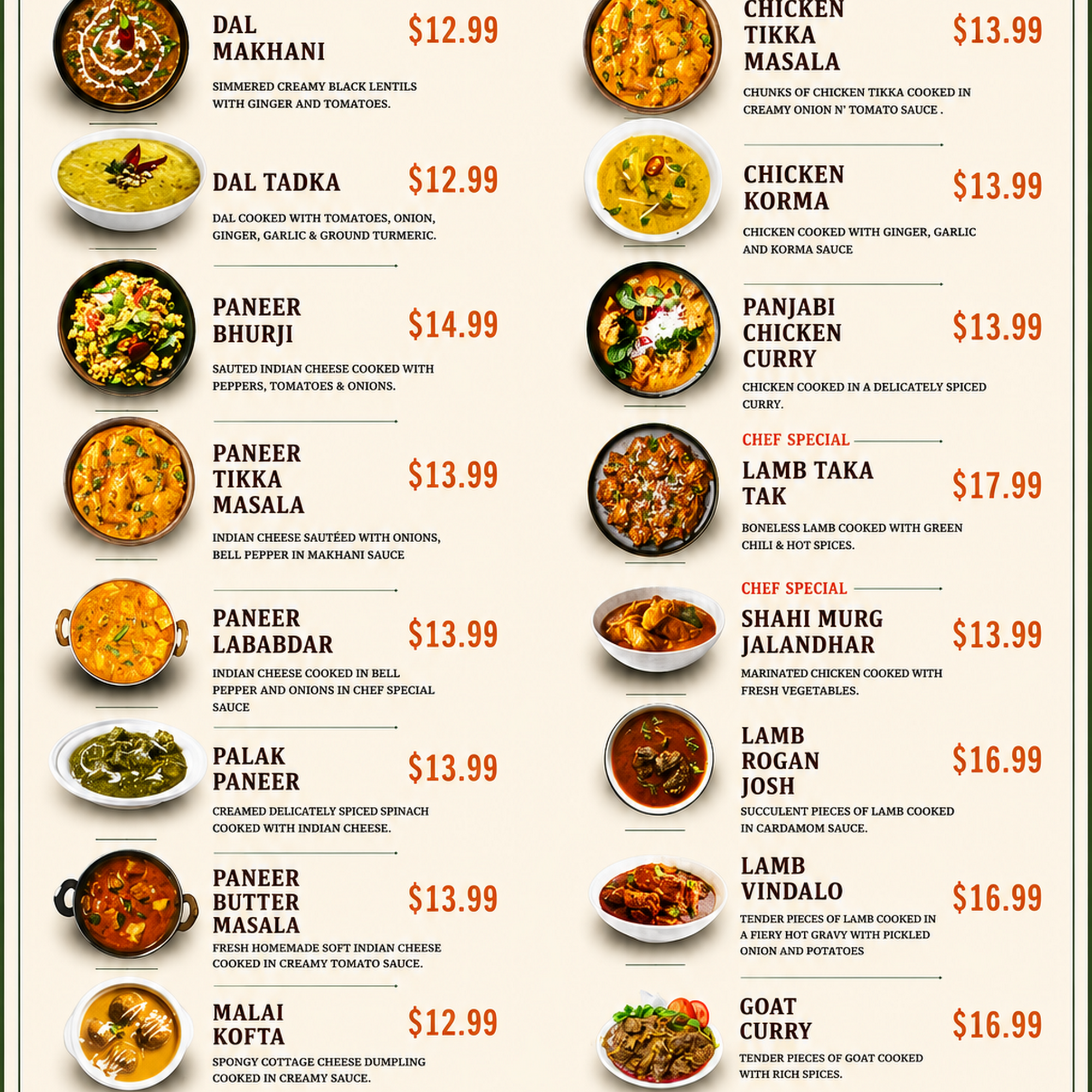 Retro Indian Grill Menu