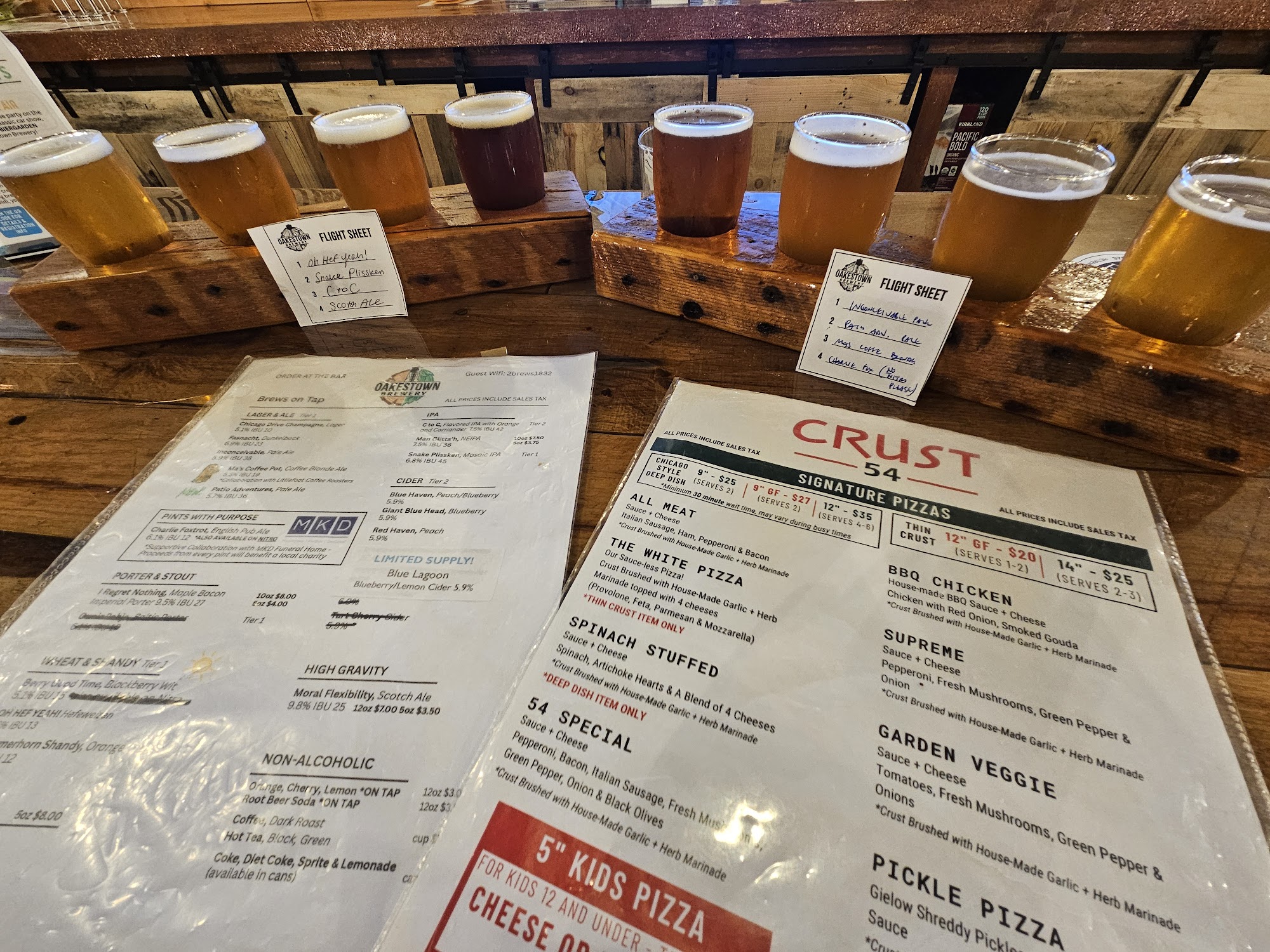 Oakestown Brewery Menu