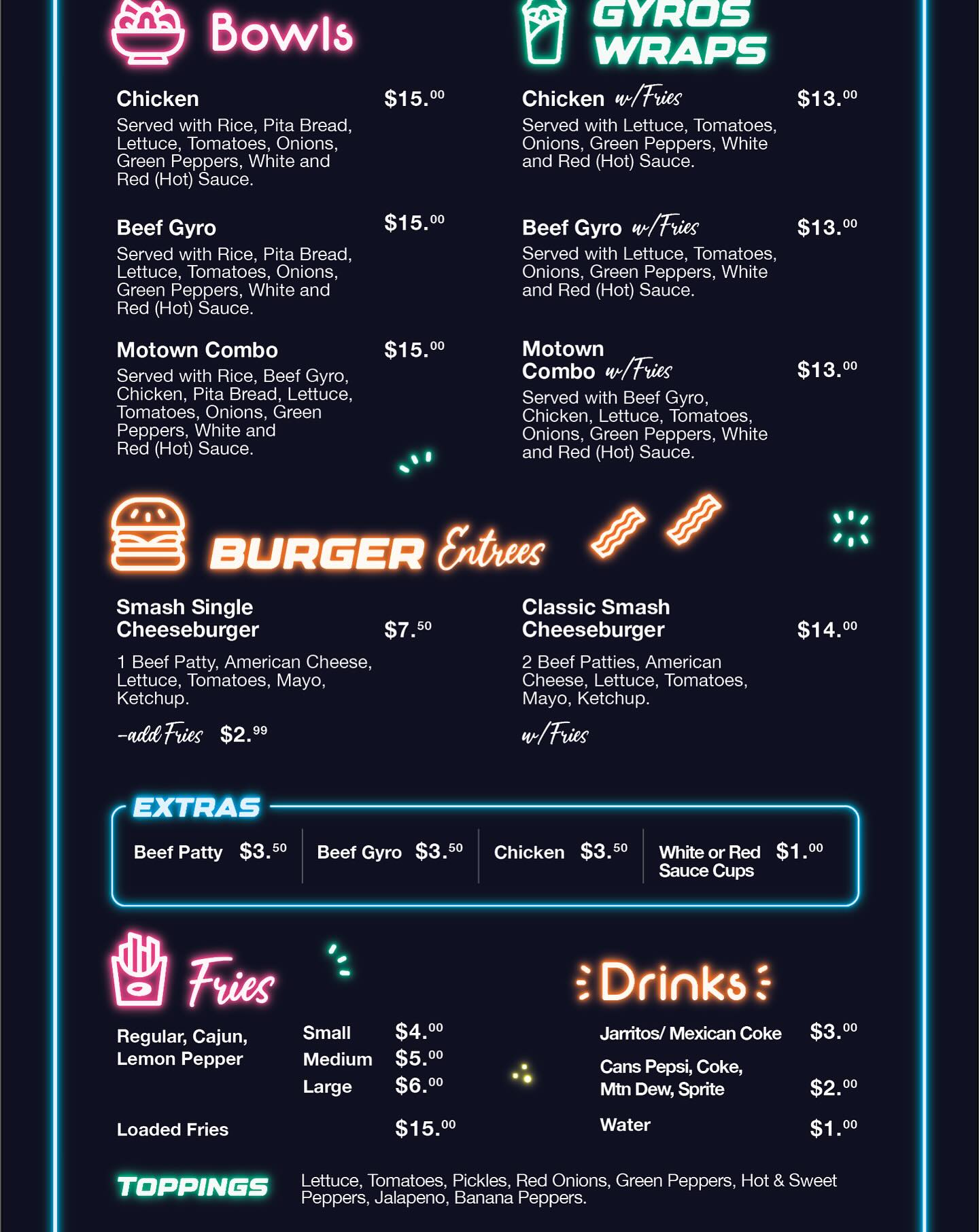 Motown bowls & grill Menu