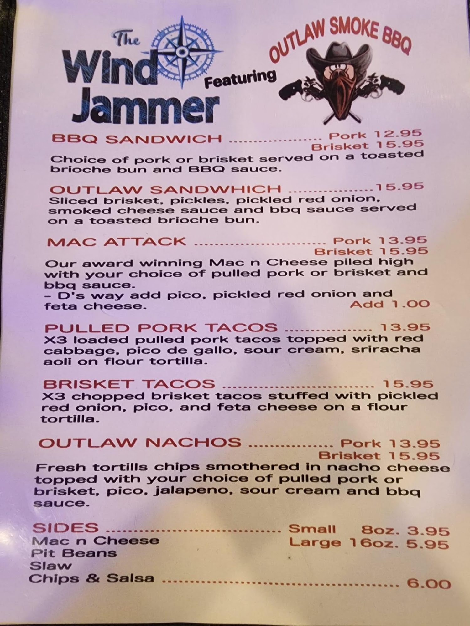 The Windjammer Menu