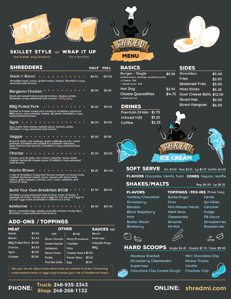 Shredderz Food Truck Menu