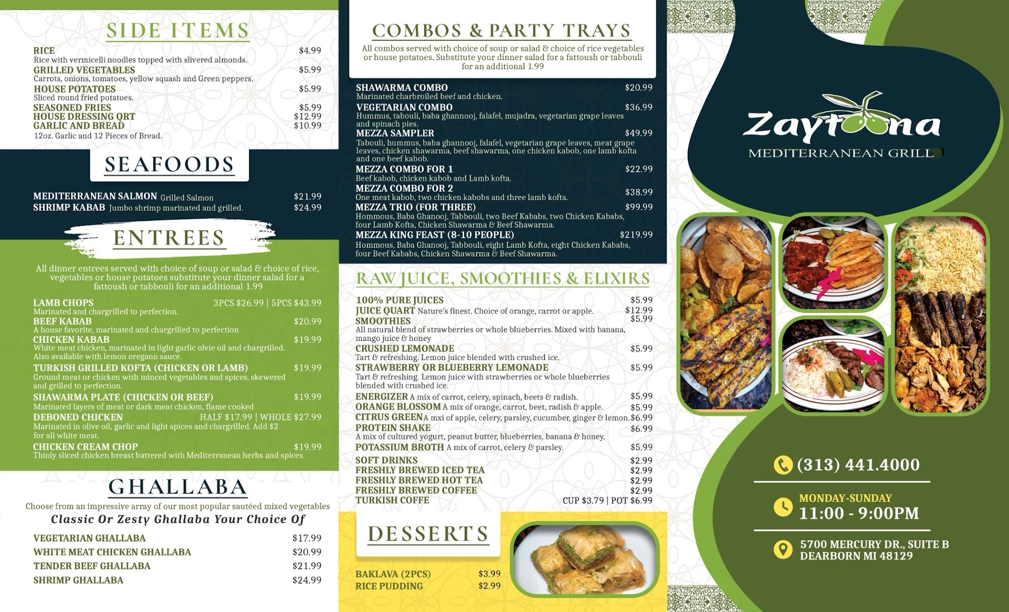 Zaytoona Mediterranean Cuisine Menu