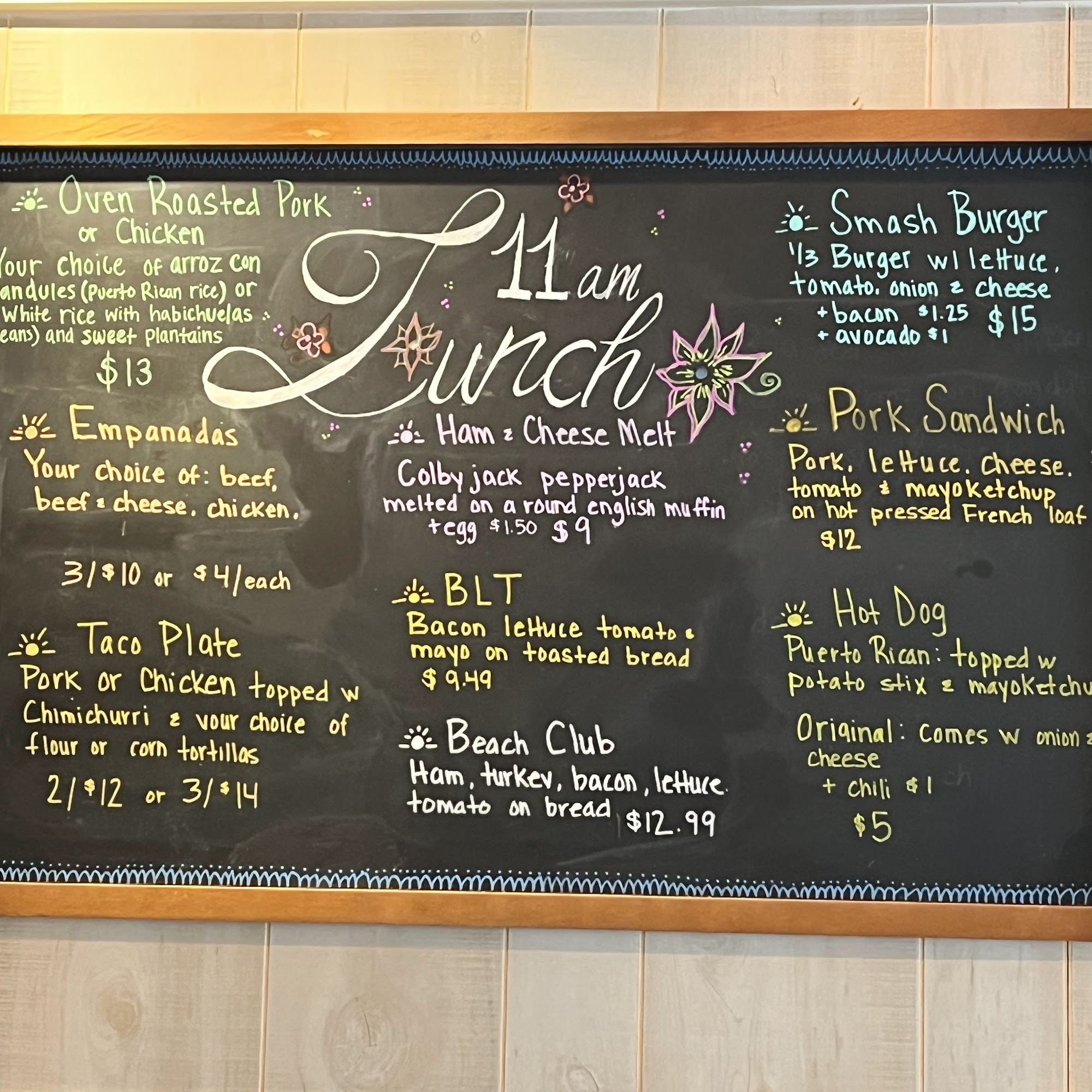 Caribbean Sunrise Menu
