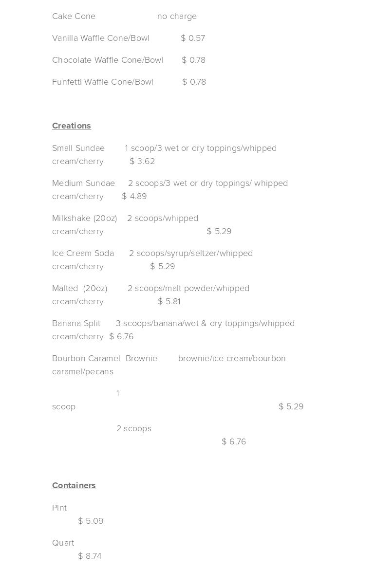 Lafayette Creamery Menu