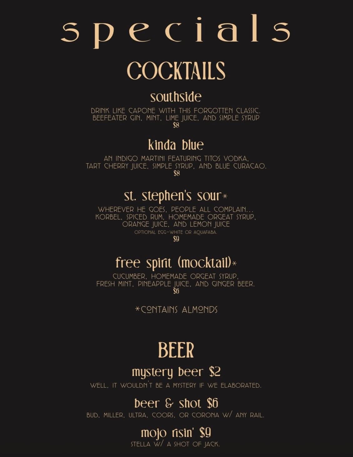 Midway Bar Menu
