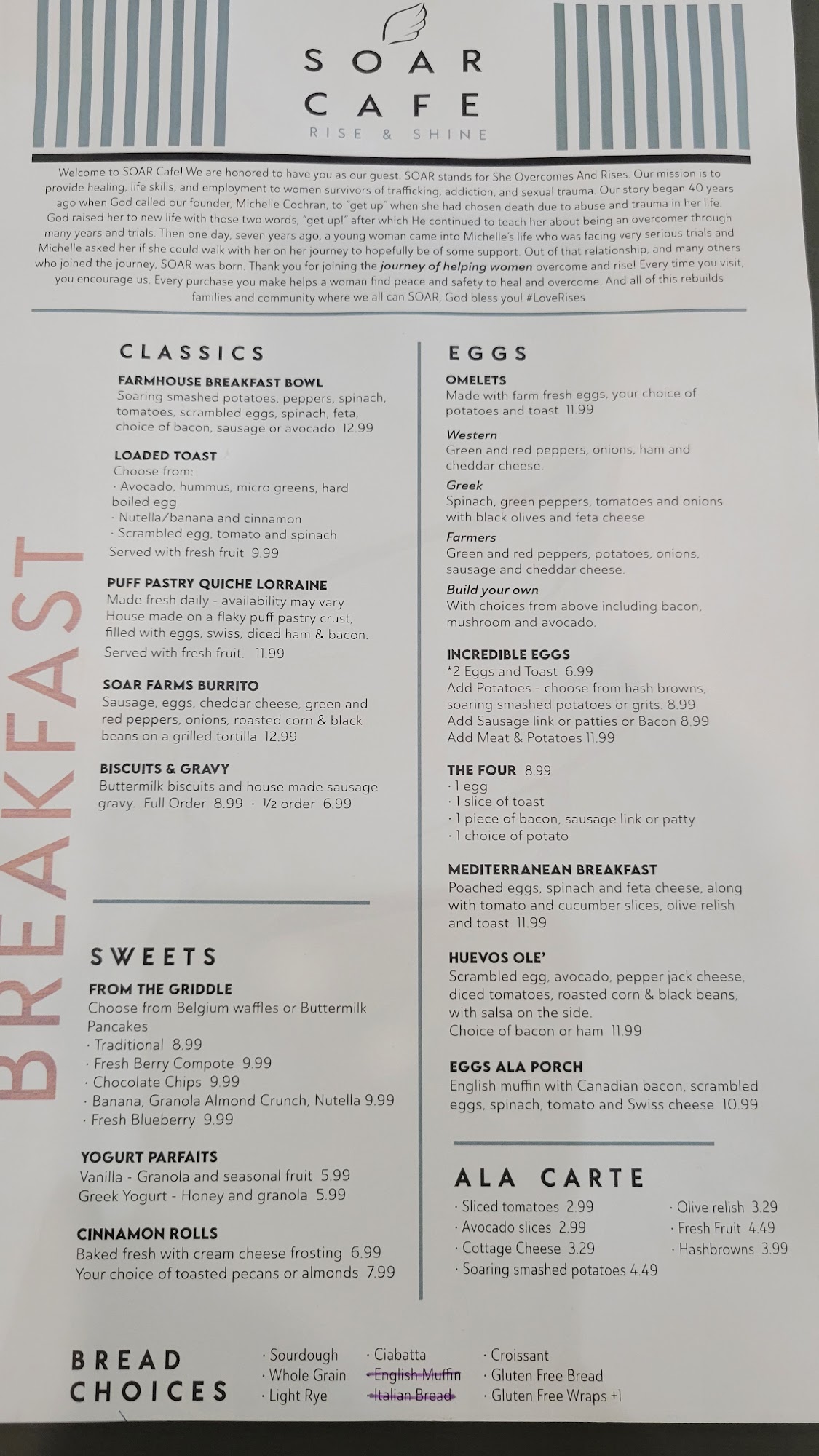 SOAR Cafe Menu