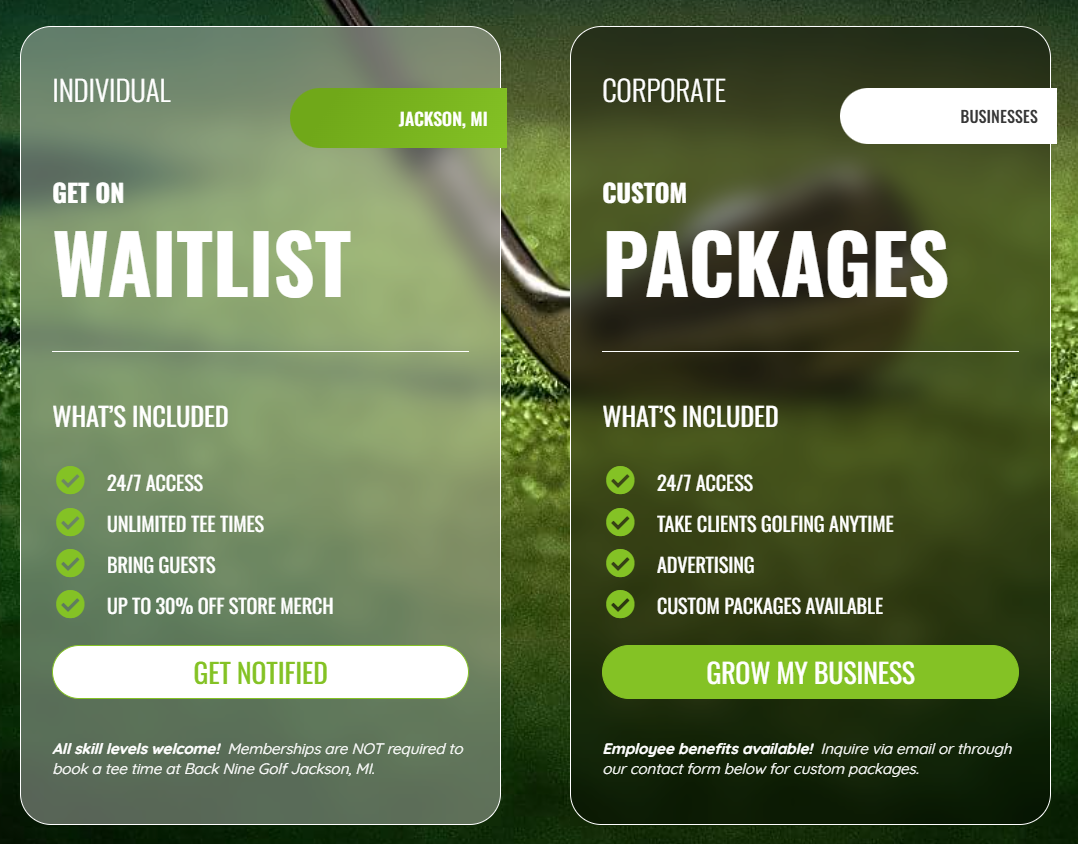 The Back Nine Golf | Jackson, MI Jackson