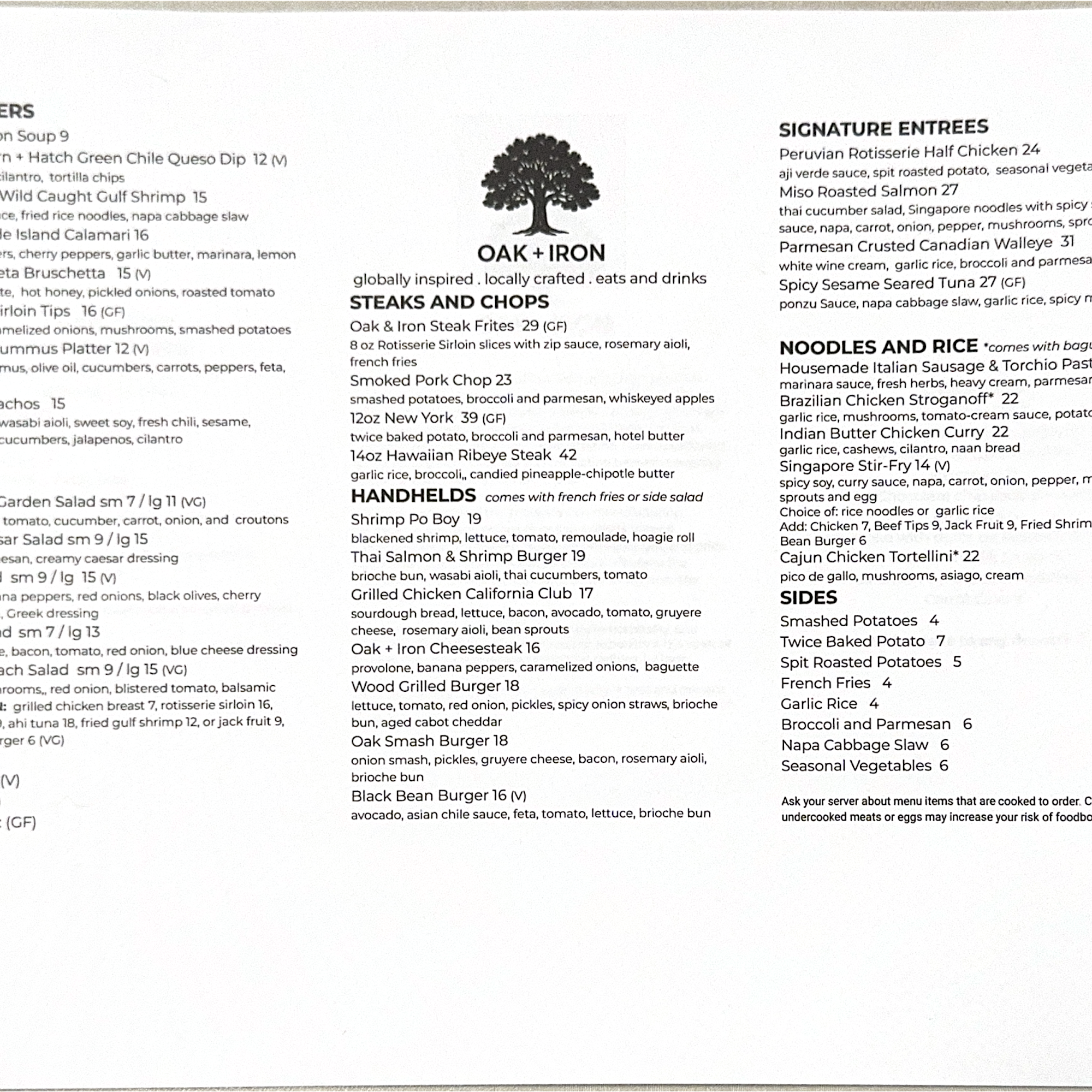 Oak + Iron Menu