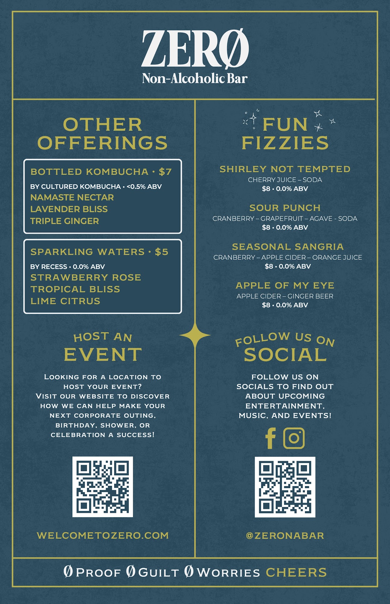 Zero: Non-Alcoholic Bar Menu