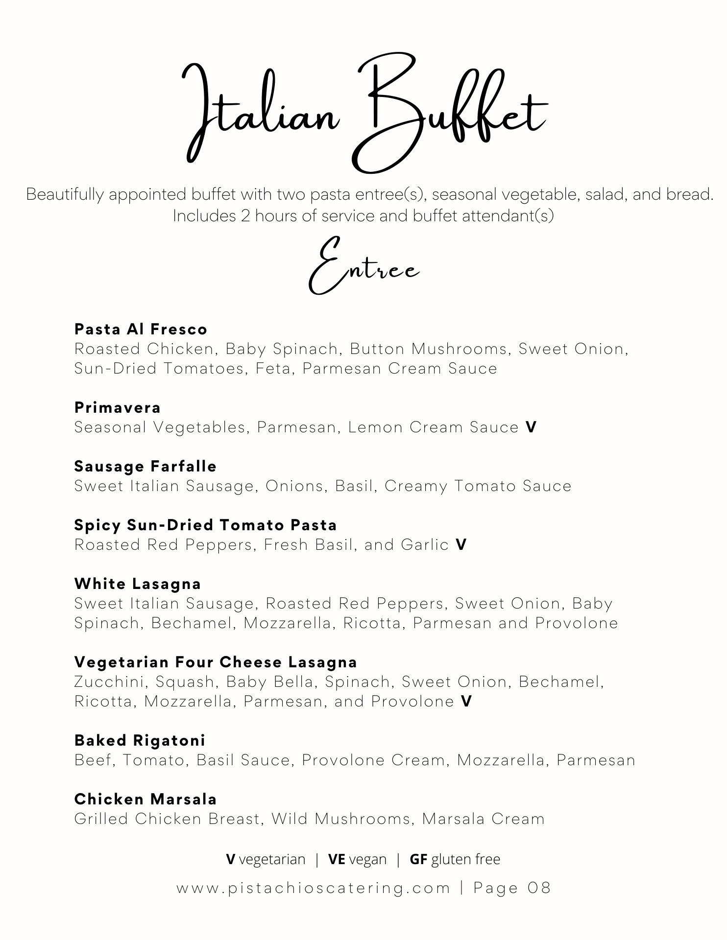 Pistachios Catering & Events Menu