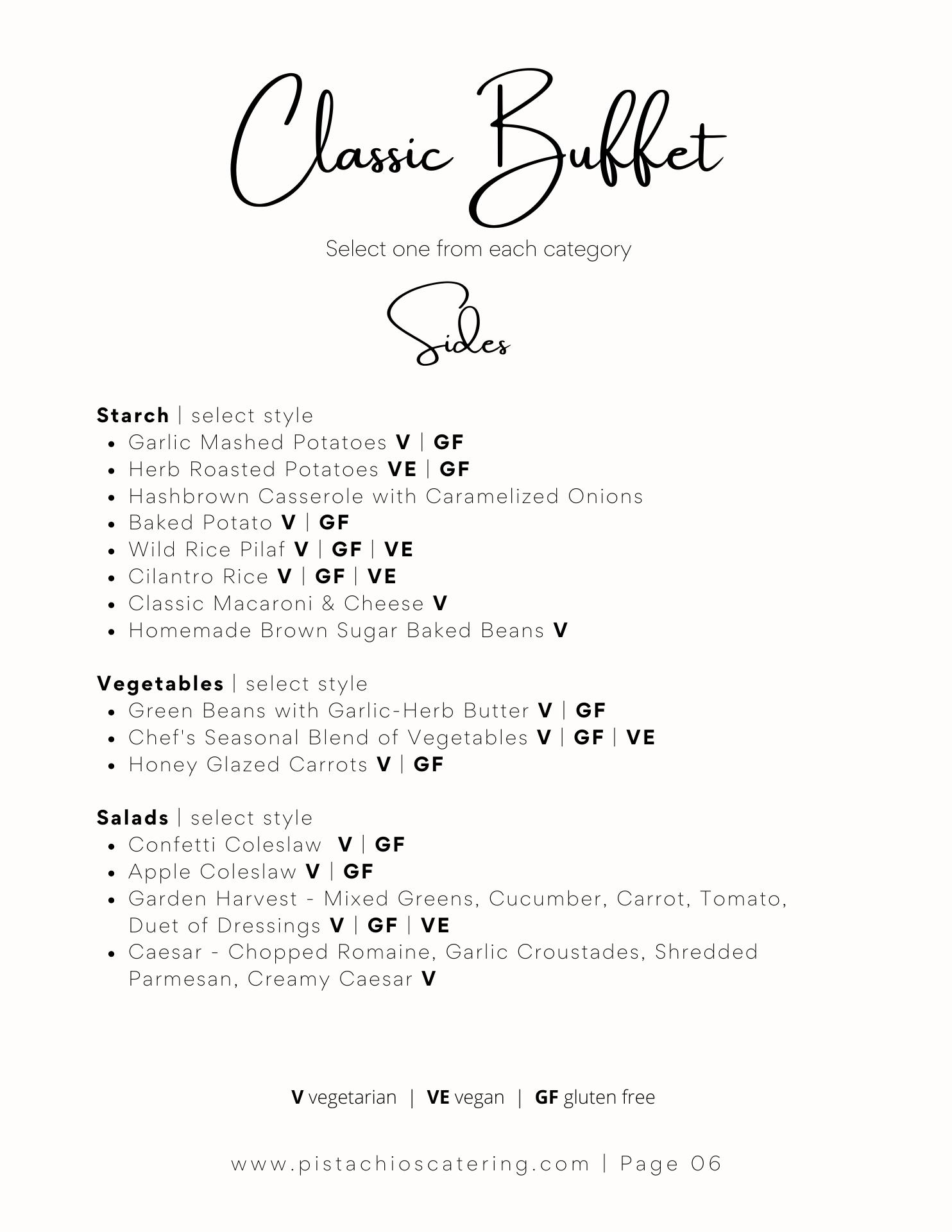 Pistachios Catering & Events Menu