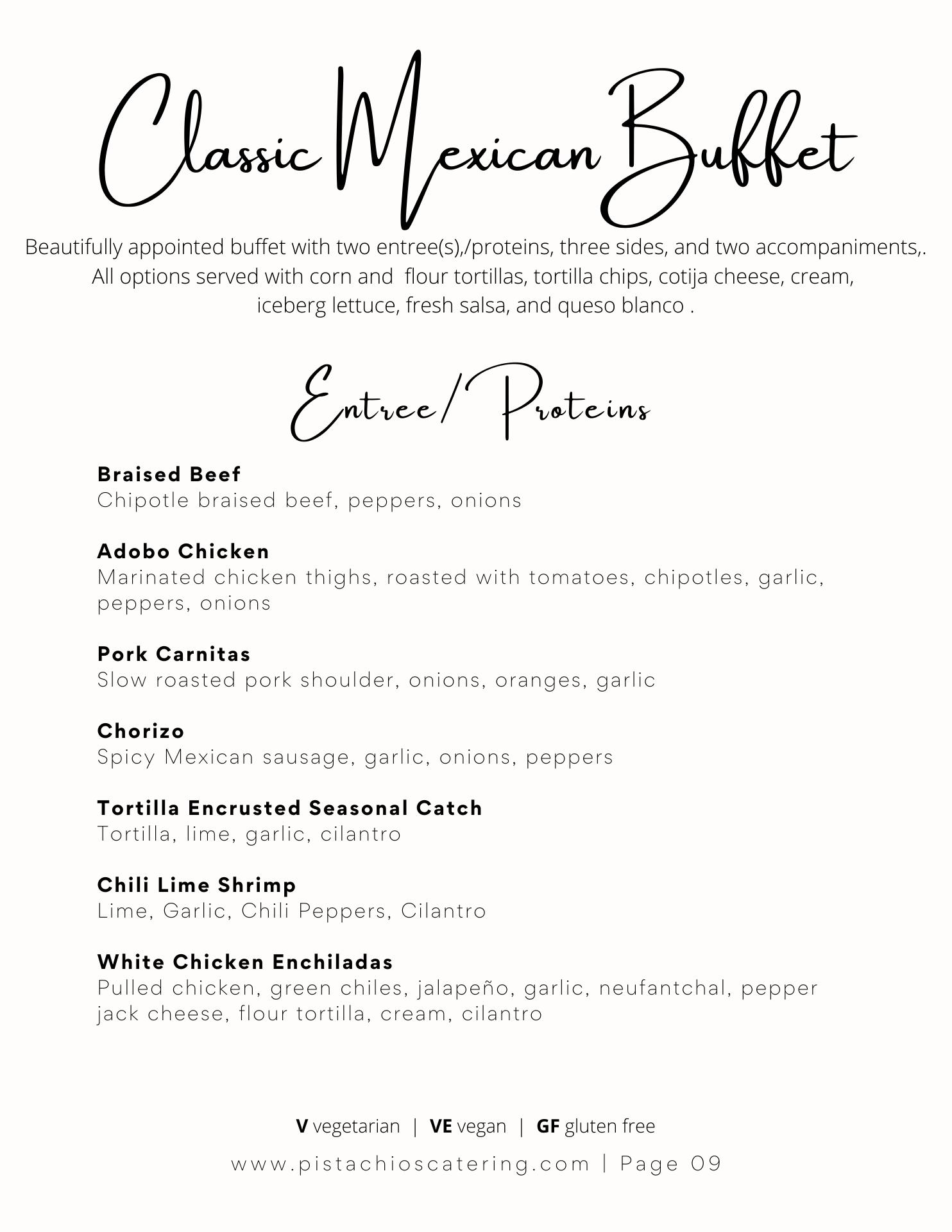 Pistachios Catering & Events Menu