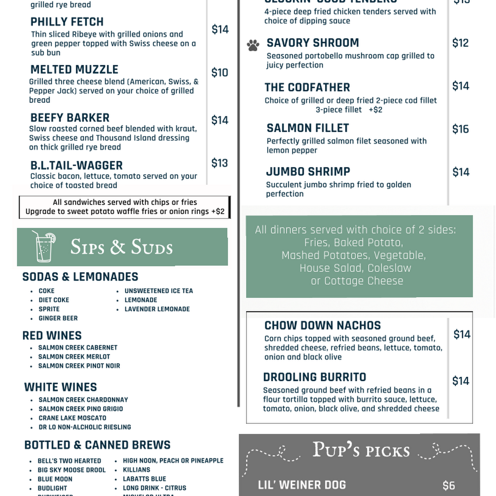 Two Dog Tavern Menu