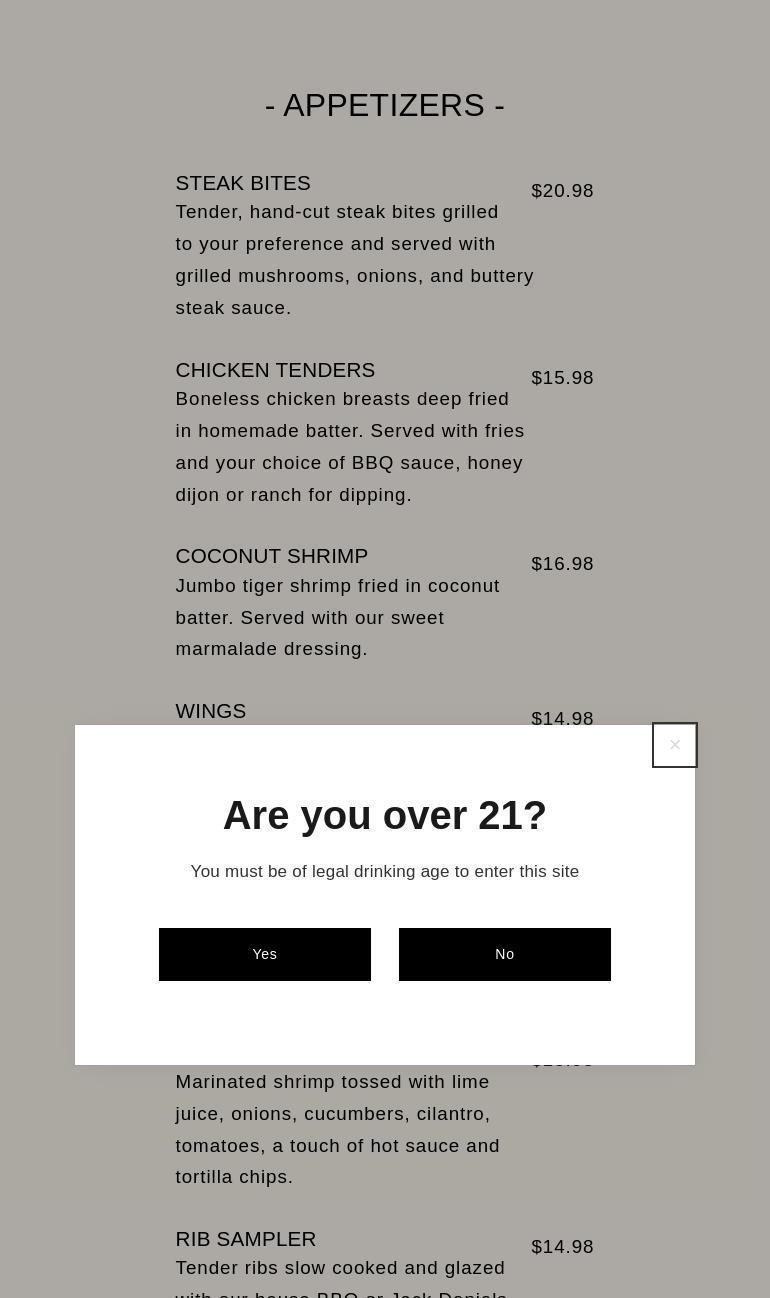 O Cigar Bar Menu