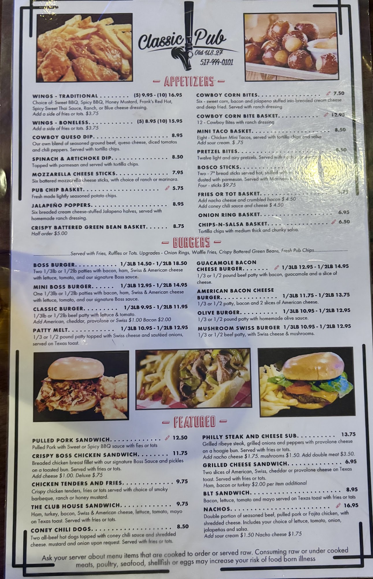 Classic Pub & Grill Menu