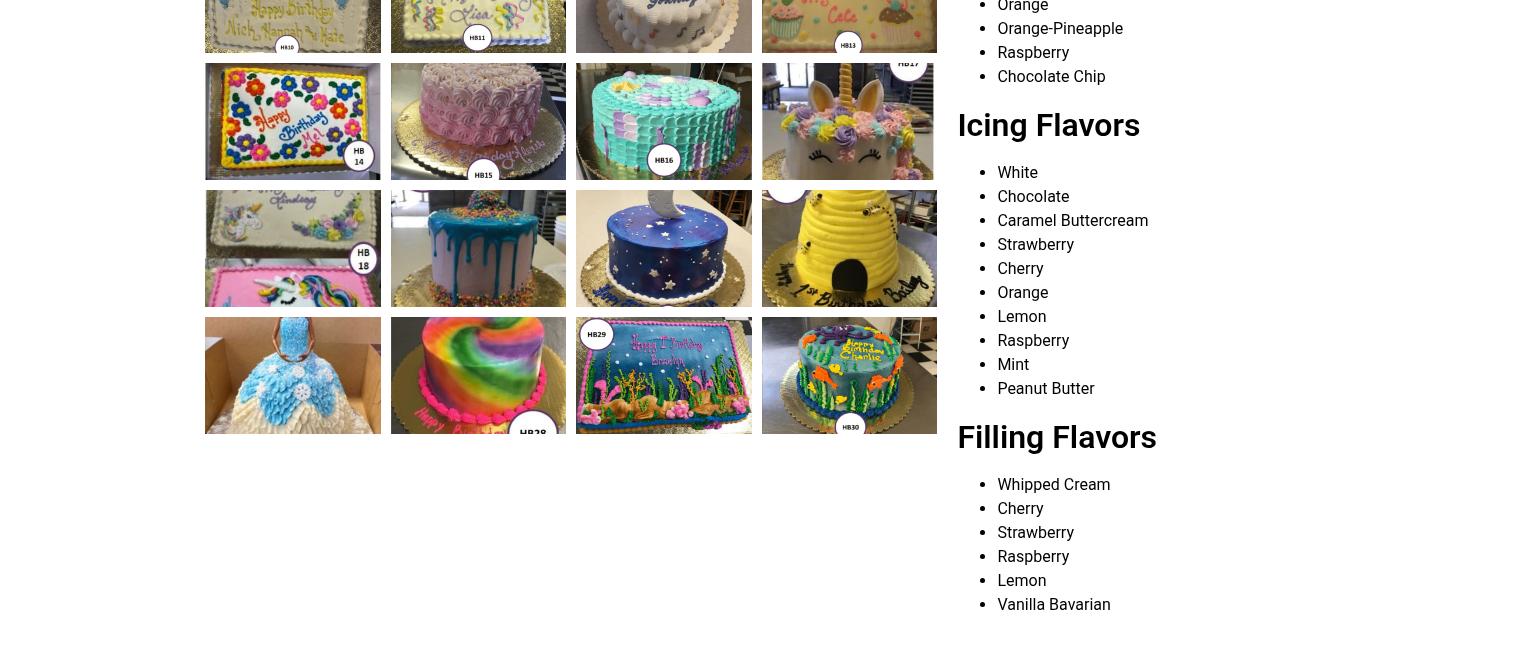 Cakes-A-Bloomin' Menu