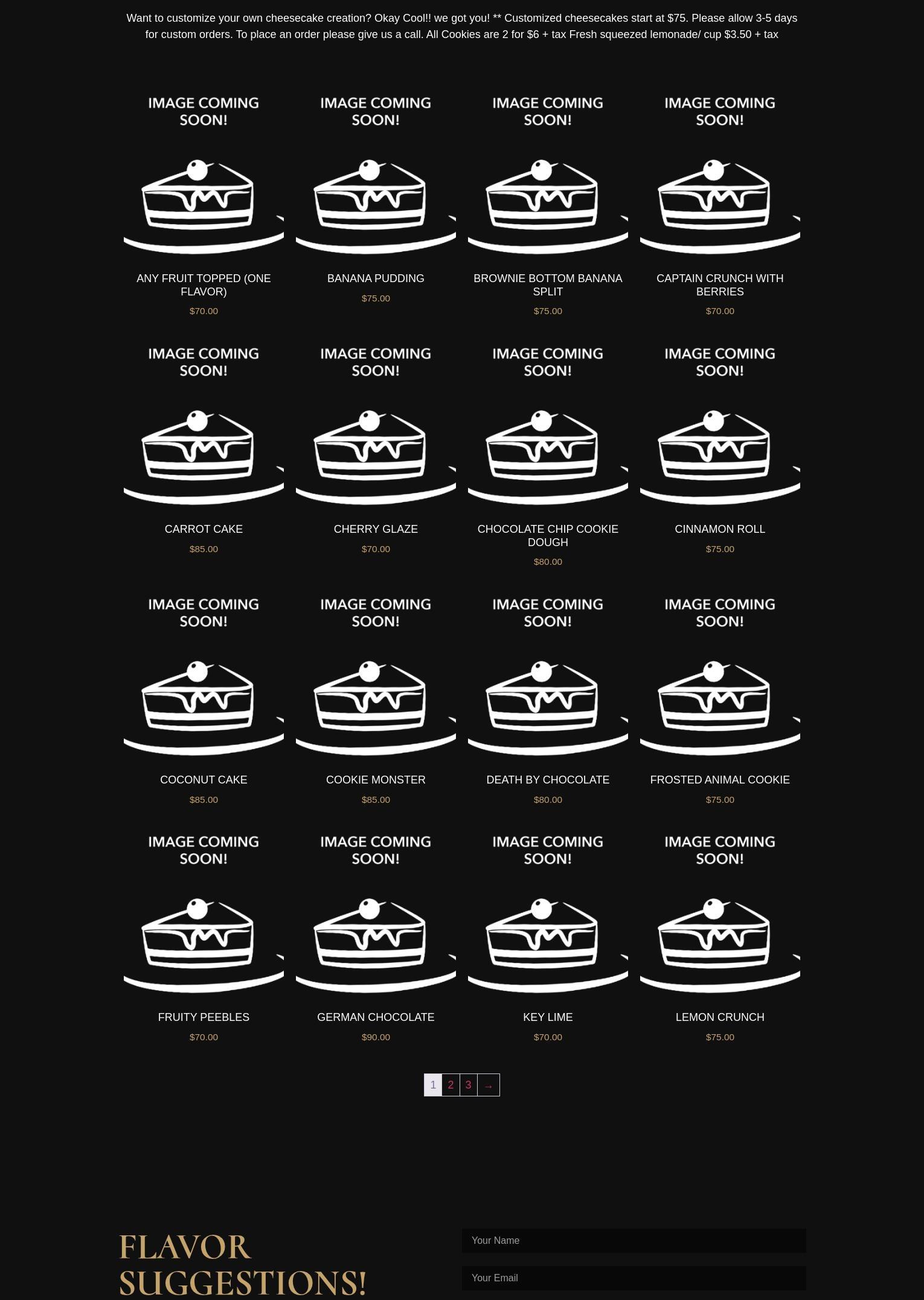 Everything is Cheesecake Menu