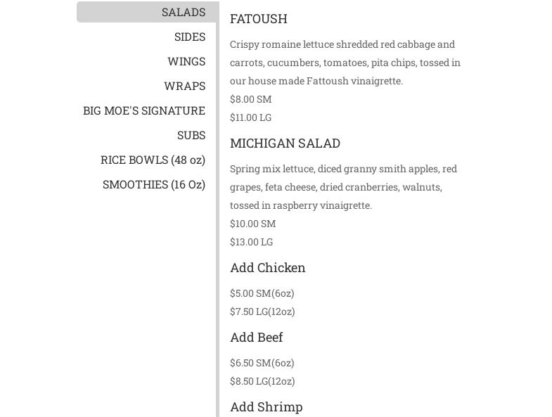 Big Moe's Kitchen (Lansing, Mi) Menu