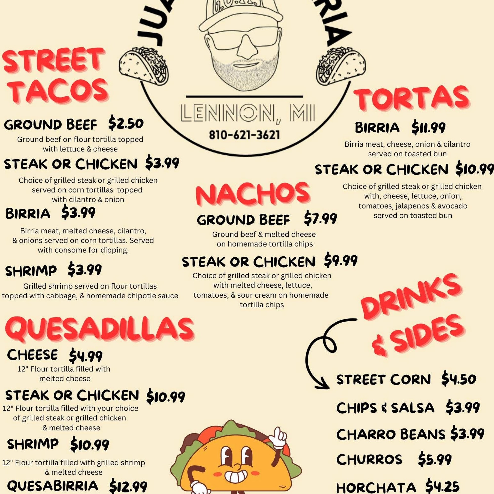 Juan's taqueria llc Menu