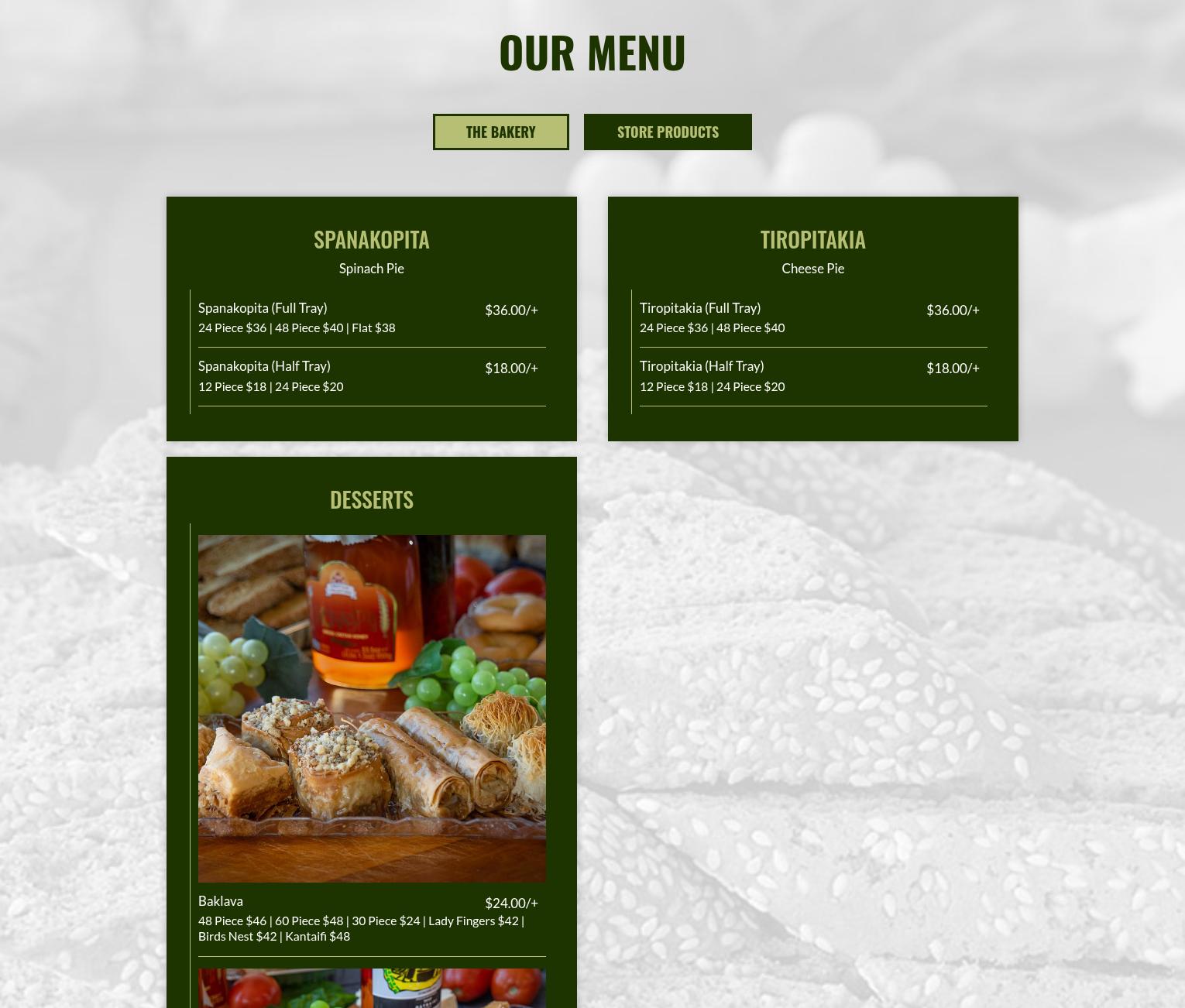 Hellenic Bakery & Market Menu