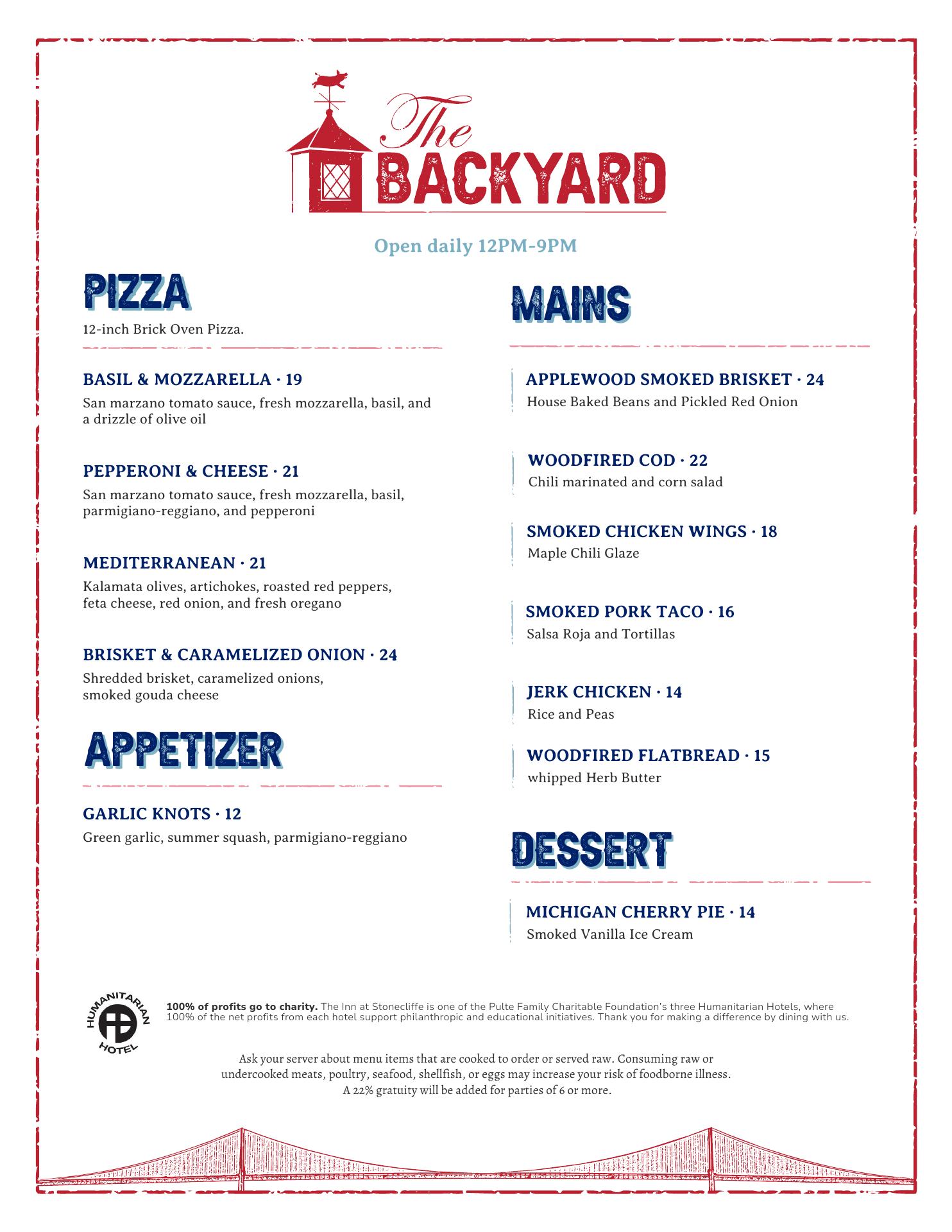 The Backyard Menu