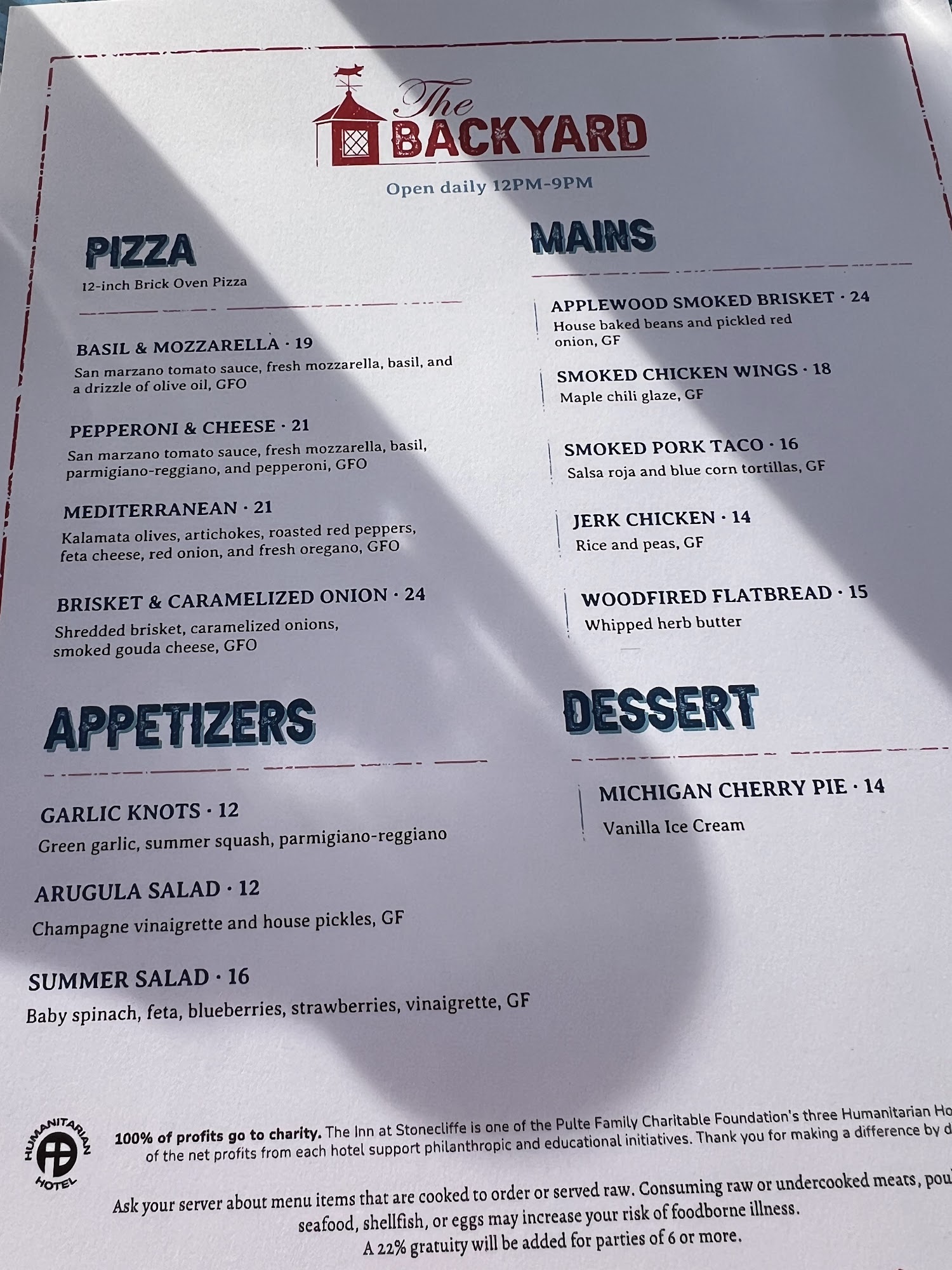 The Backyard Menu