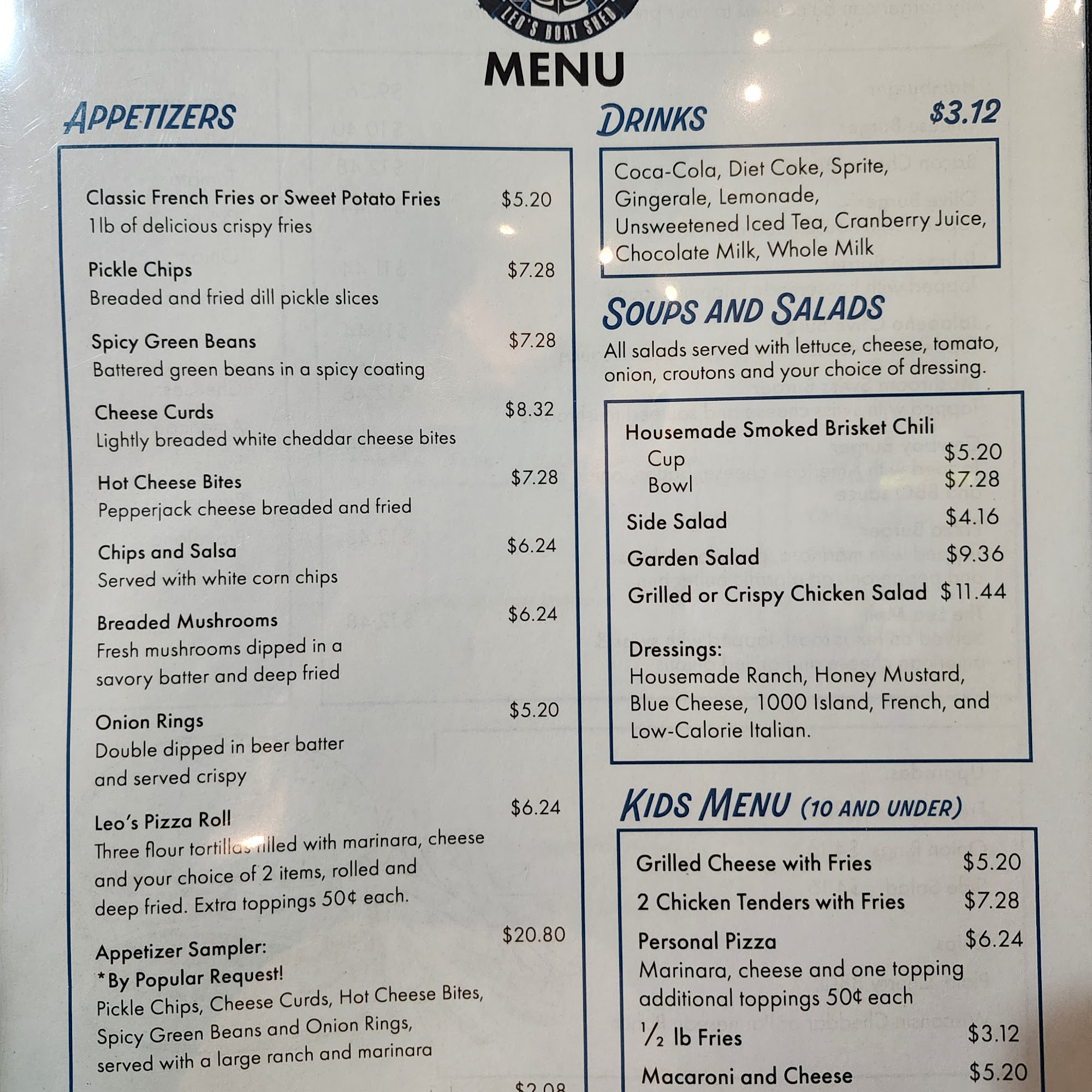 Leo's Boat Shed Menu