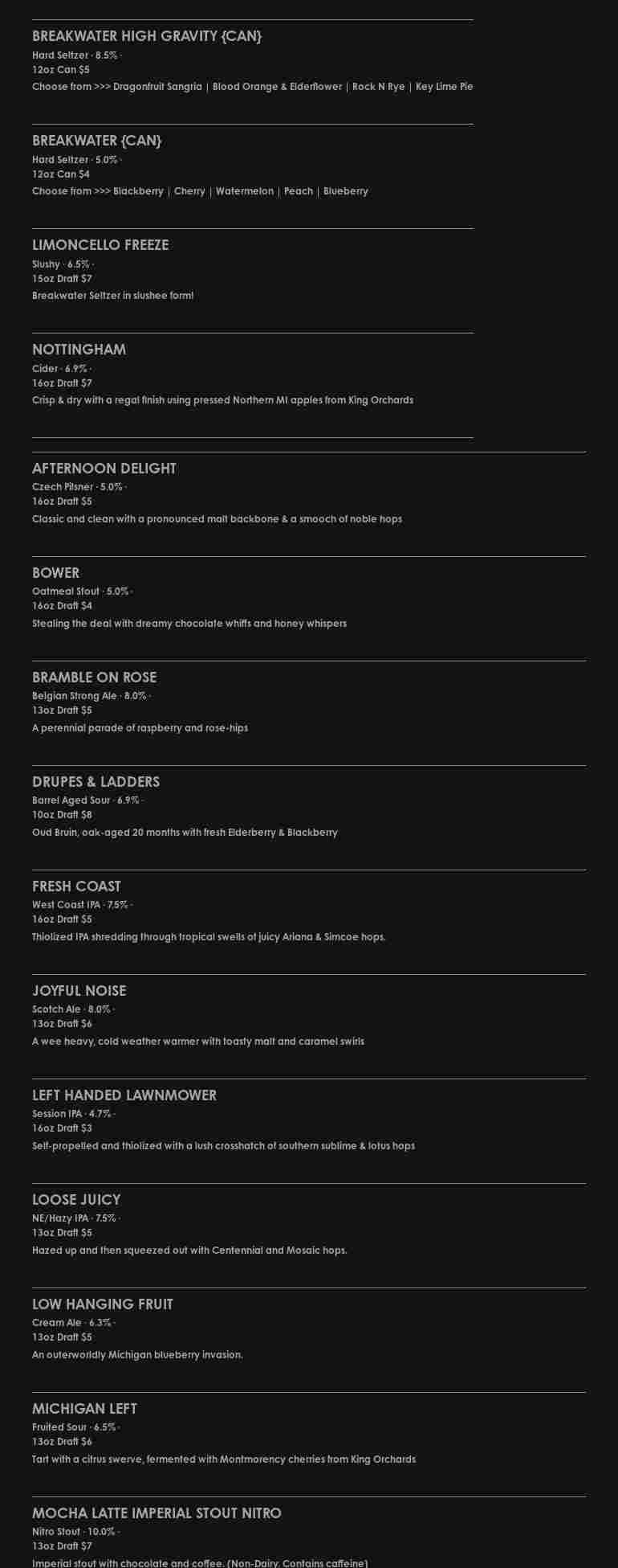 Ore Dock Brewing Co. Menu