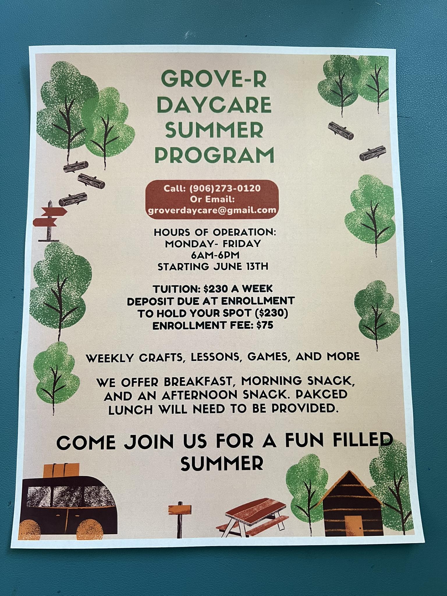 Grove-R Daycare and Pre School Menu