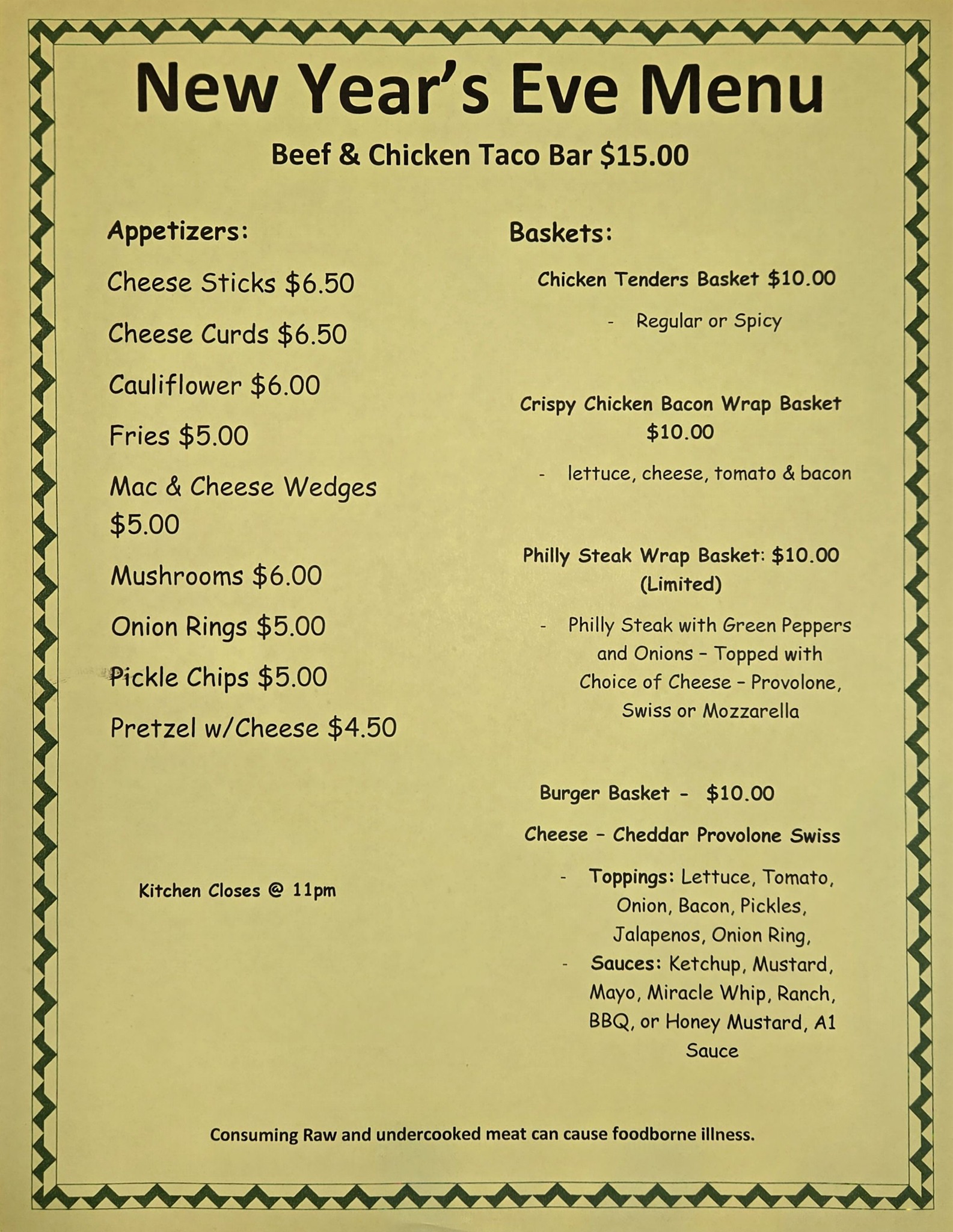 Lane's Lanes & Mead's Tavern Menu