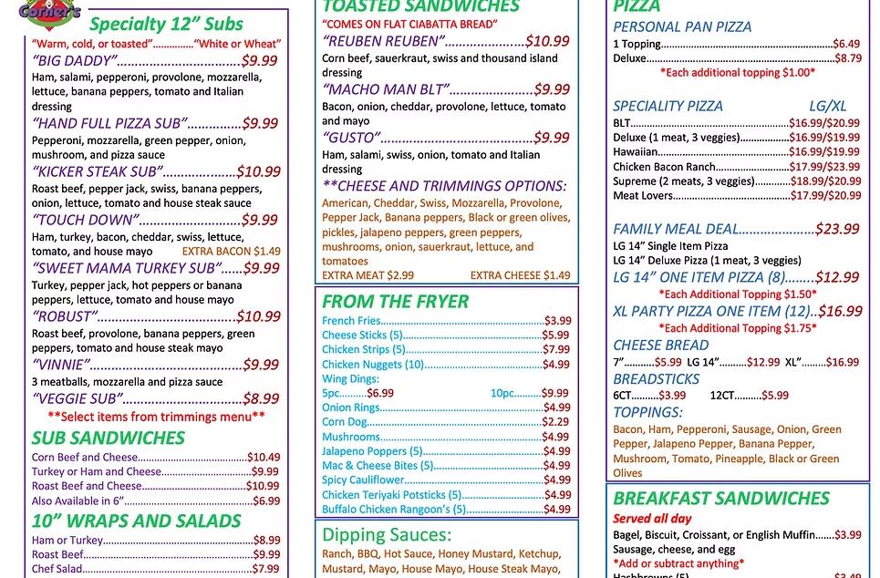 Ellens Corners Travel Center Menu