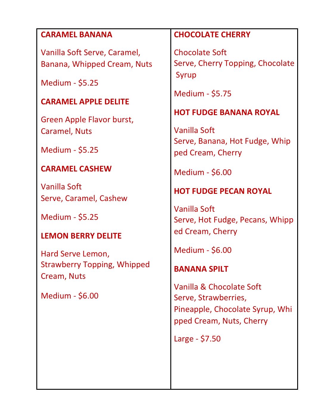 Cone Corral Menu