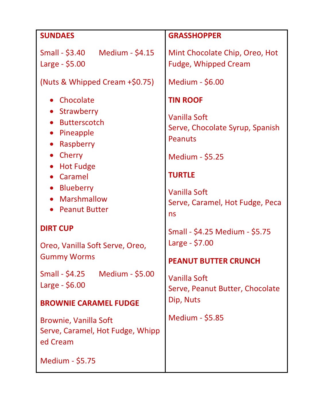 Cone Corral Menu