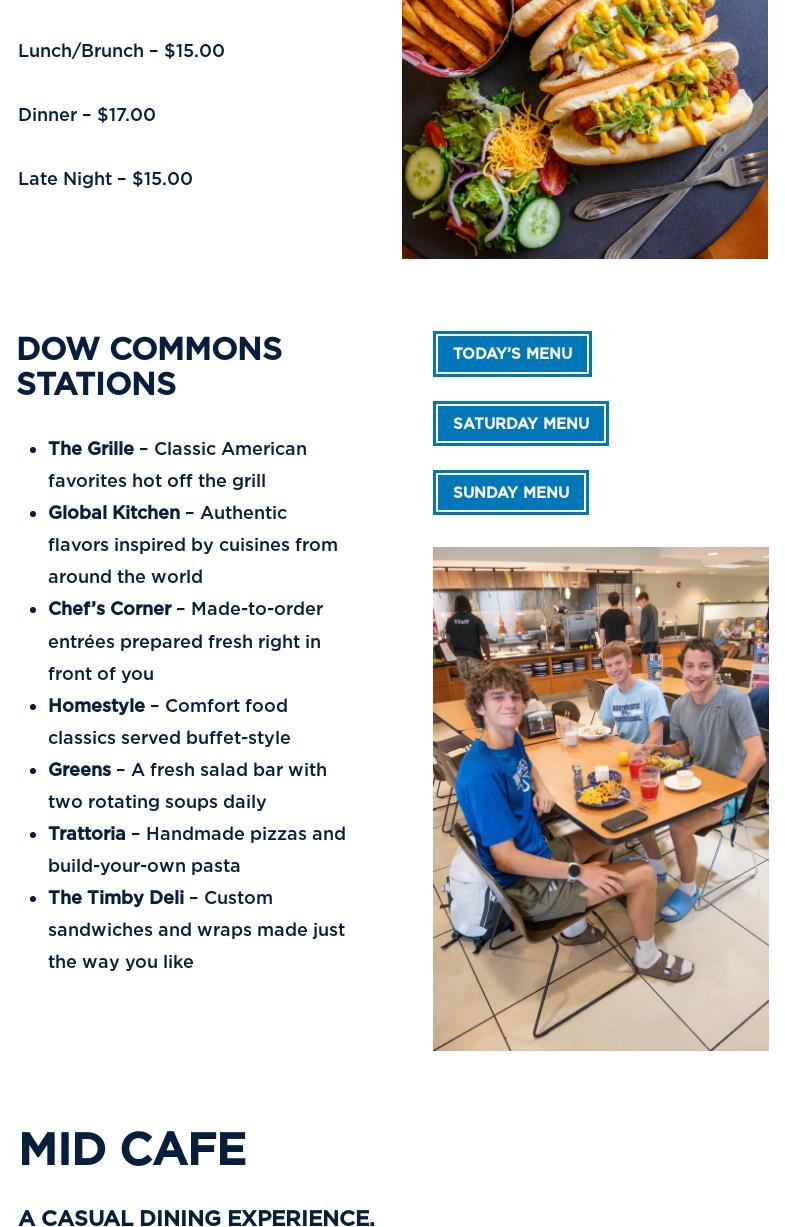 Northwood Dining Services Menu